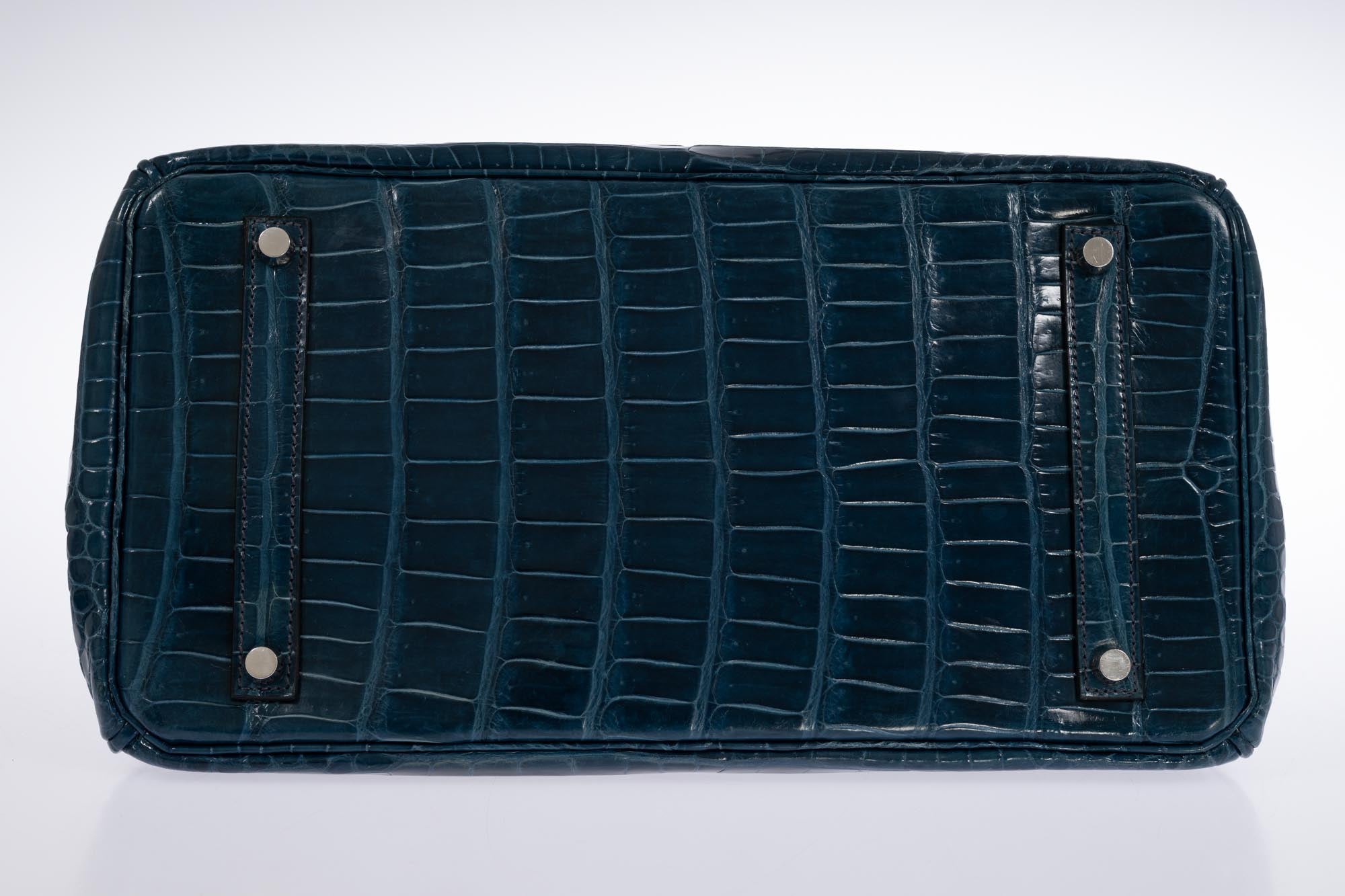 Hermès Birkin 35 Bleu Roi Shiny Porosus Crocodile 18K White Gold Diamond Hardware