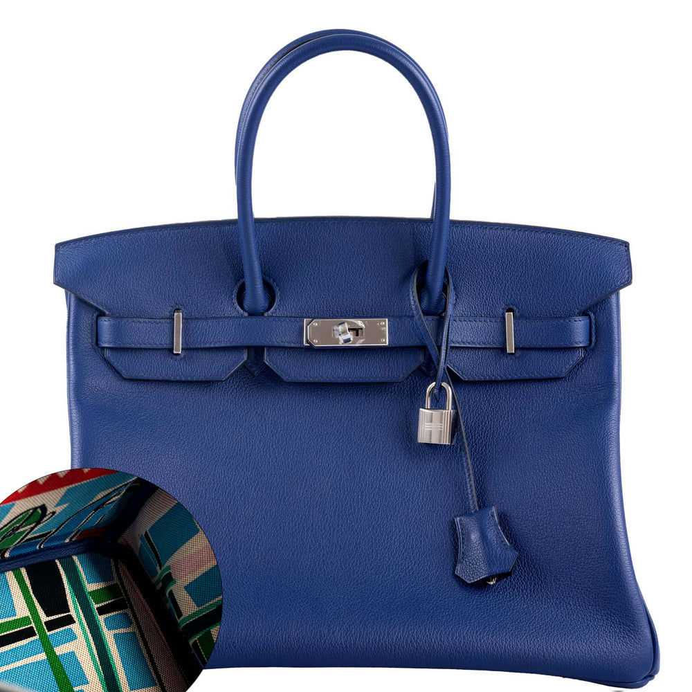 Hermès Birkin 35 Blue Saphir Novillo "Sea, Surf and Fun" Interior Palladium Hardware