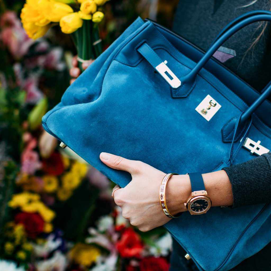 Hermès Birkin 35 Blue Thalassa Grizzly Suede, Swift Permabrass Hardware