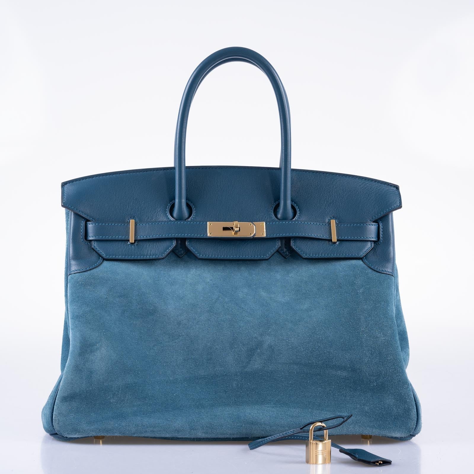 Hermès Birkin 35 Blue Thalassa Grizzly Suede, Swift Permabrass Hardware