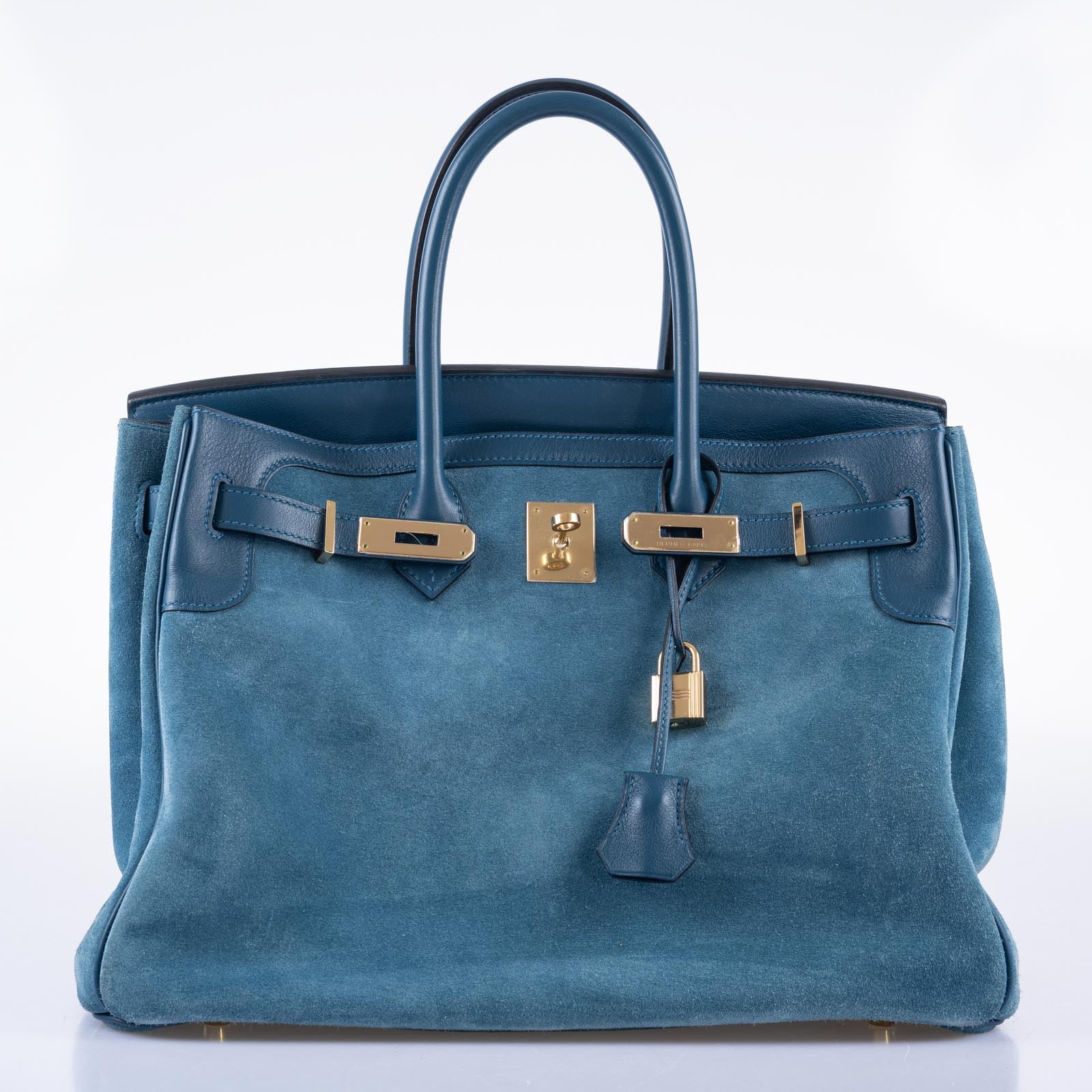 Hermès Birkin 35 Blue Thalassa Grizzly Suede, Swift Permabrass Hardware