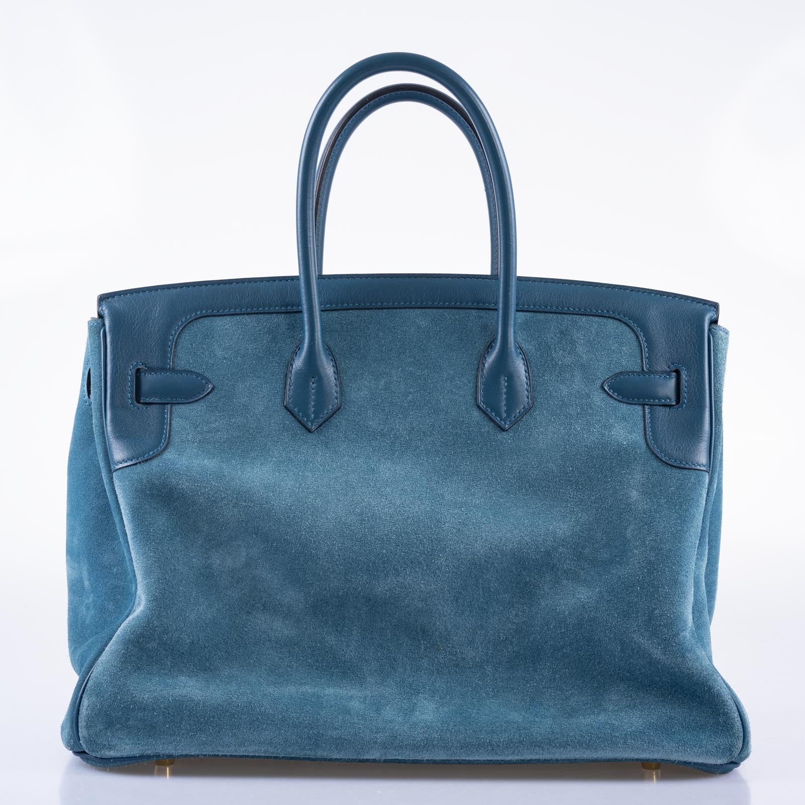 Hermès Birkin 35 Blue Thalassa Grizzly Suede, Swift Permabrass Hardware