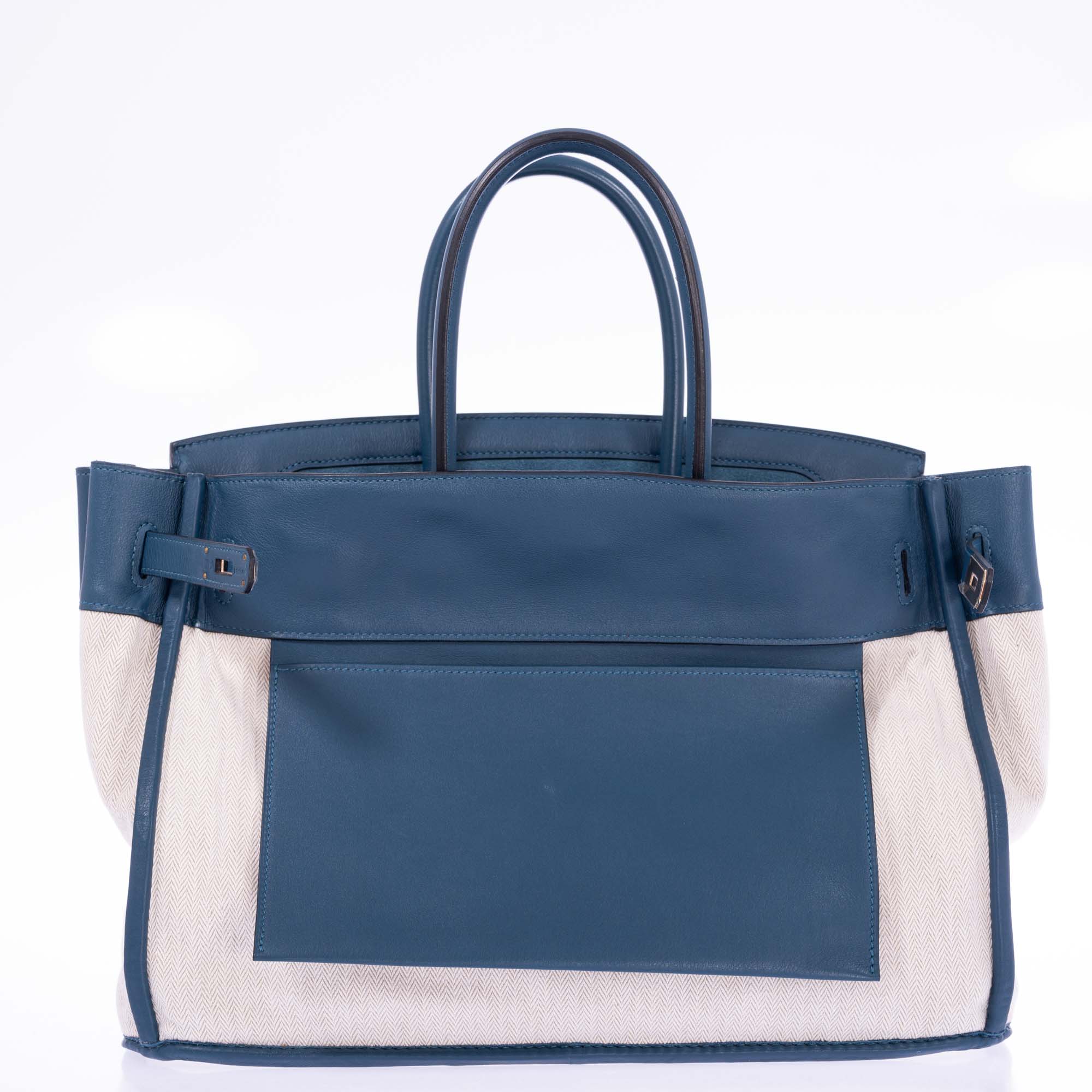 Hermès Birkin 35 Blue Thalassa Grizzly Suede, Swift Permabrass Hardware