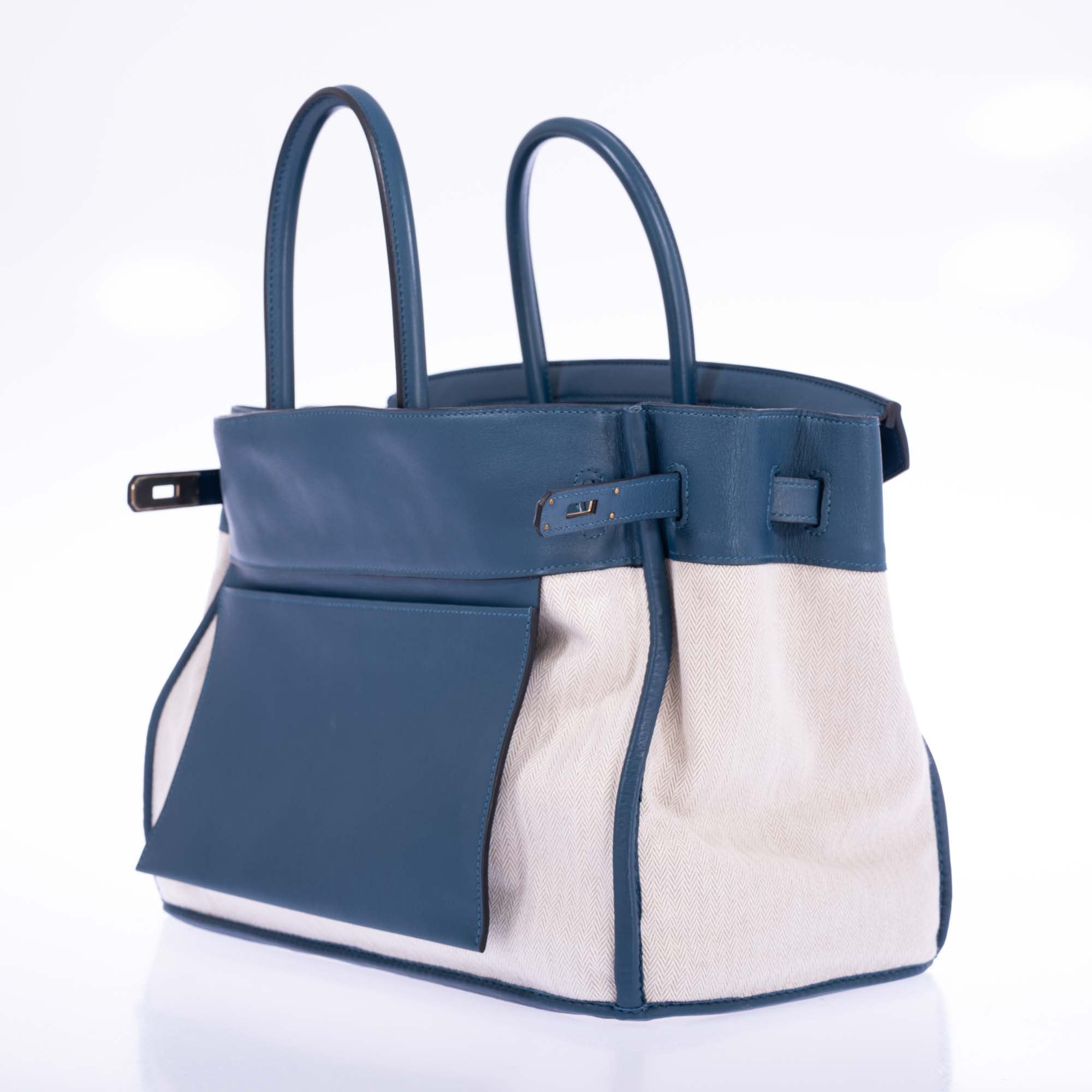 Hermès Birkin 35 Blue Thalassa Grizzly Suede, Swift Permabrass Hardware