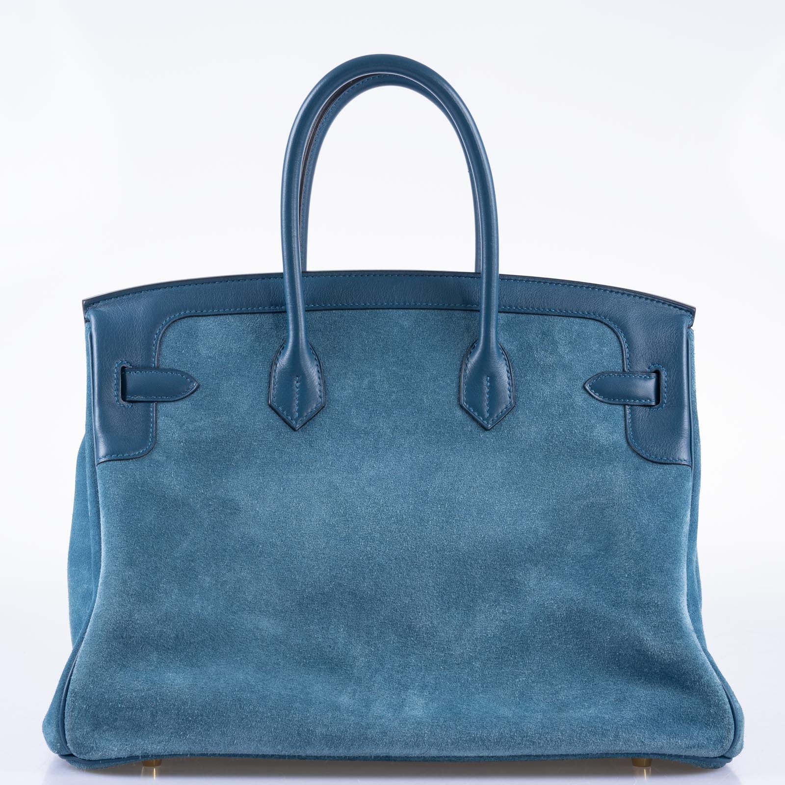 Hermès Birkin 35 Blue Thalassa Grizzly Suede, Swift Permabrass Hardware