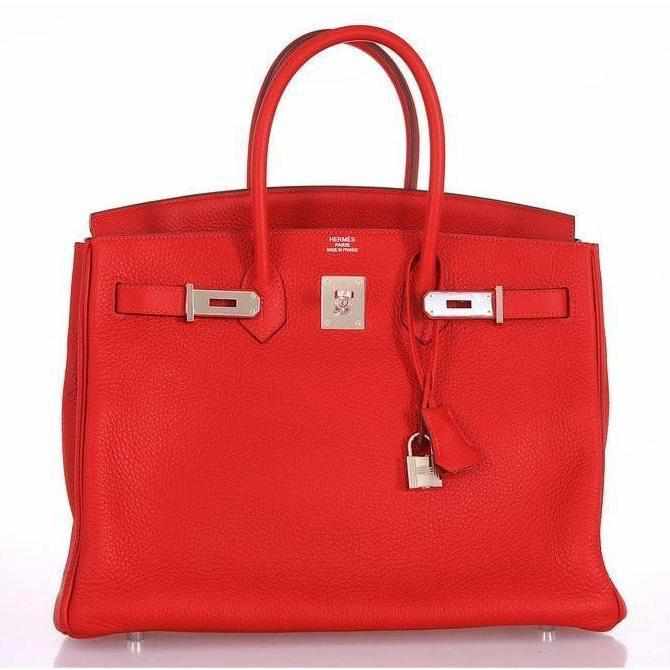 Hermès Birkin 35 Chèvre Rouge Casaque Palladium hardware