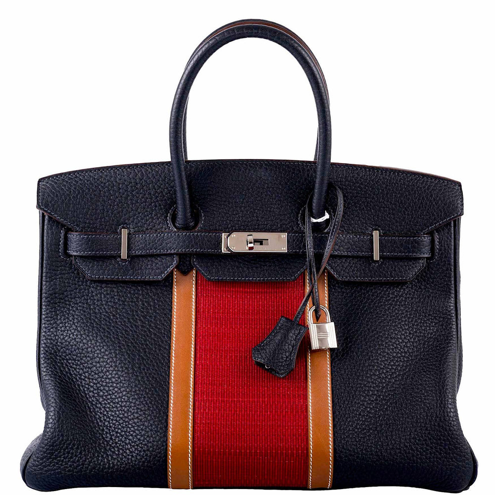 Hermès Birkin 35 Club Bleu Indigo Togo Rouge H Crin Fauve Barenia Palladium Hardware