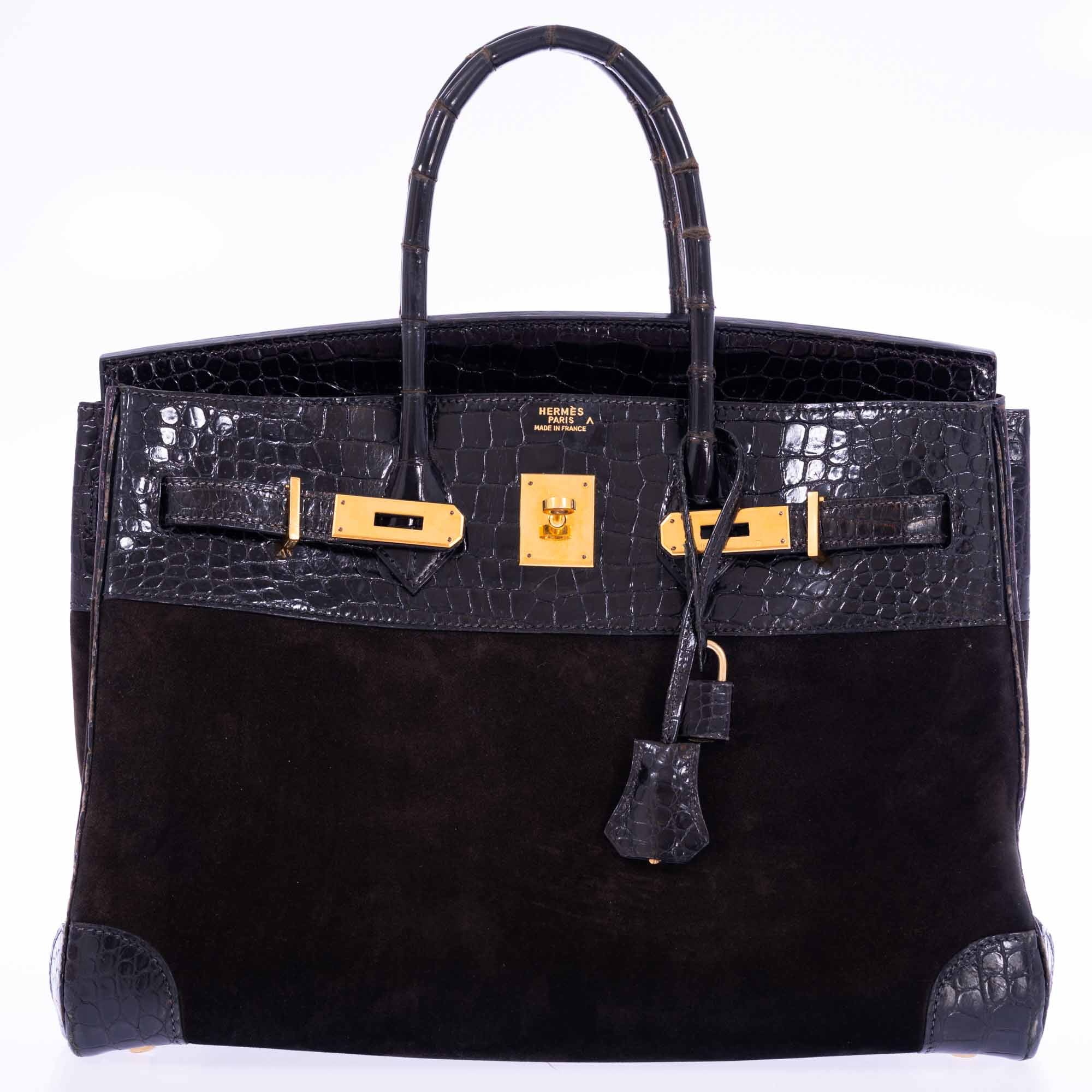 Hermès Birkin 35 Dark Chocolate Veau Doblis Suede & Black Porosus Crocodile with Gold Hardware