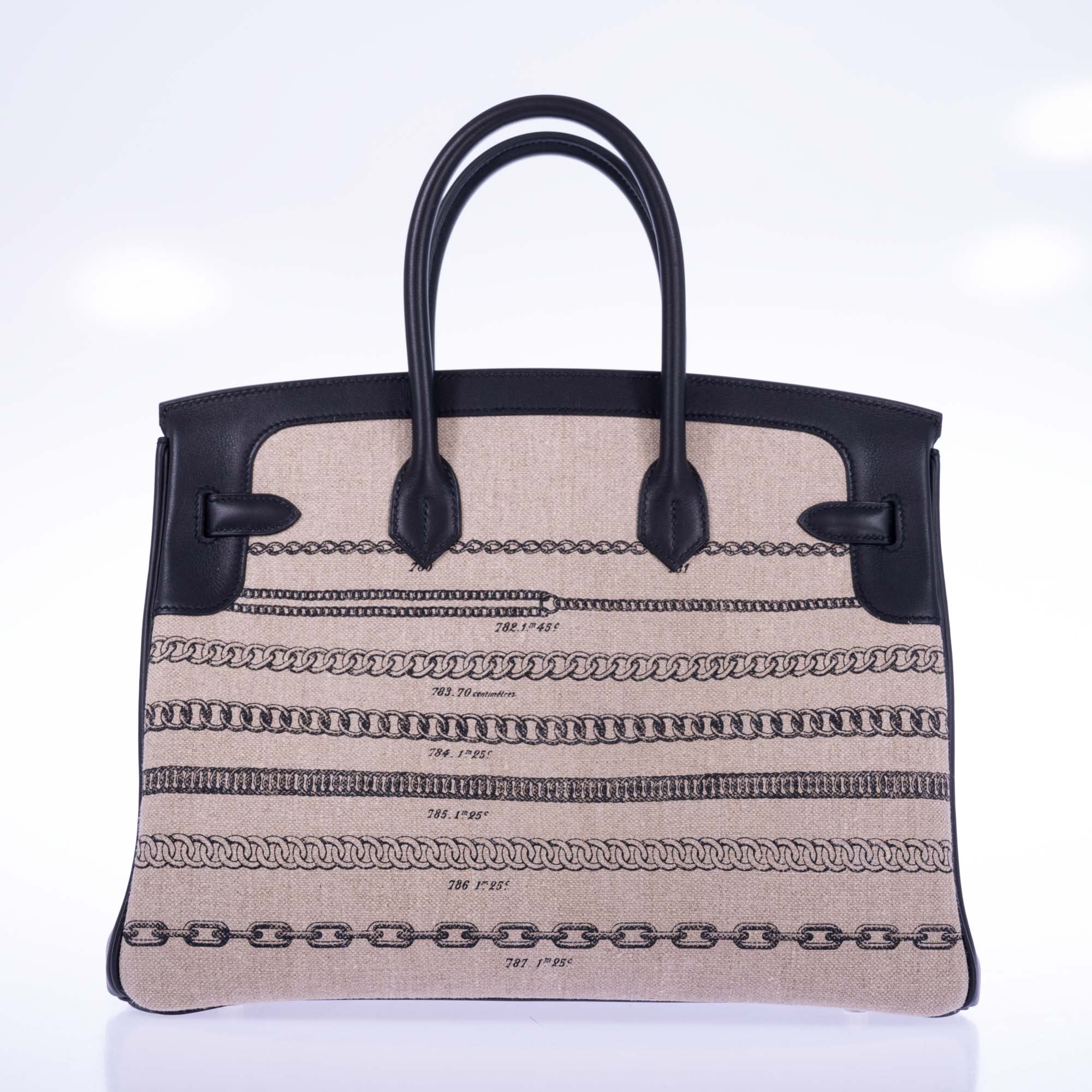 Hermès Birkin 35 De Camp Dechainee Toile And Black Veau Swift Palladium Hardware