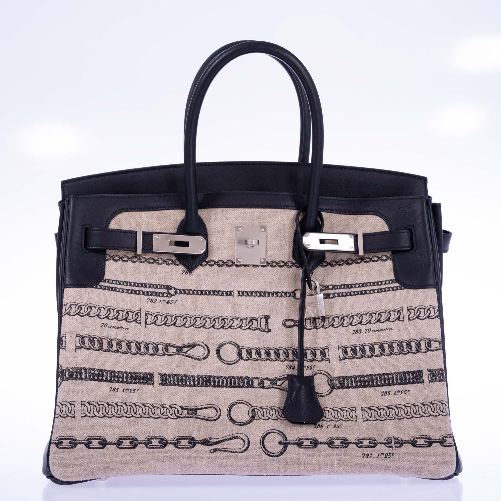 Hermès Birkin 35 De Camp Dechainee Toile And Black Veau Swift Palladium Hardware