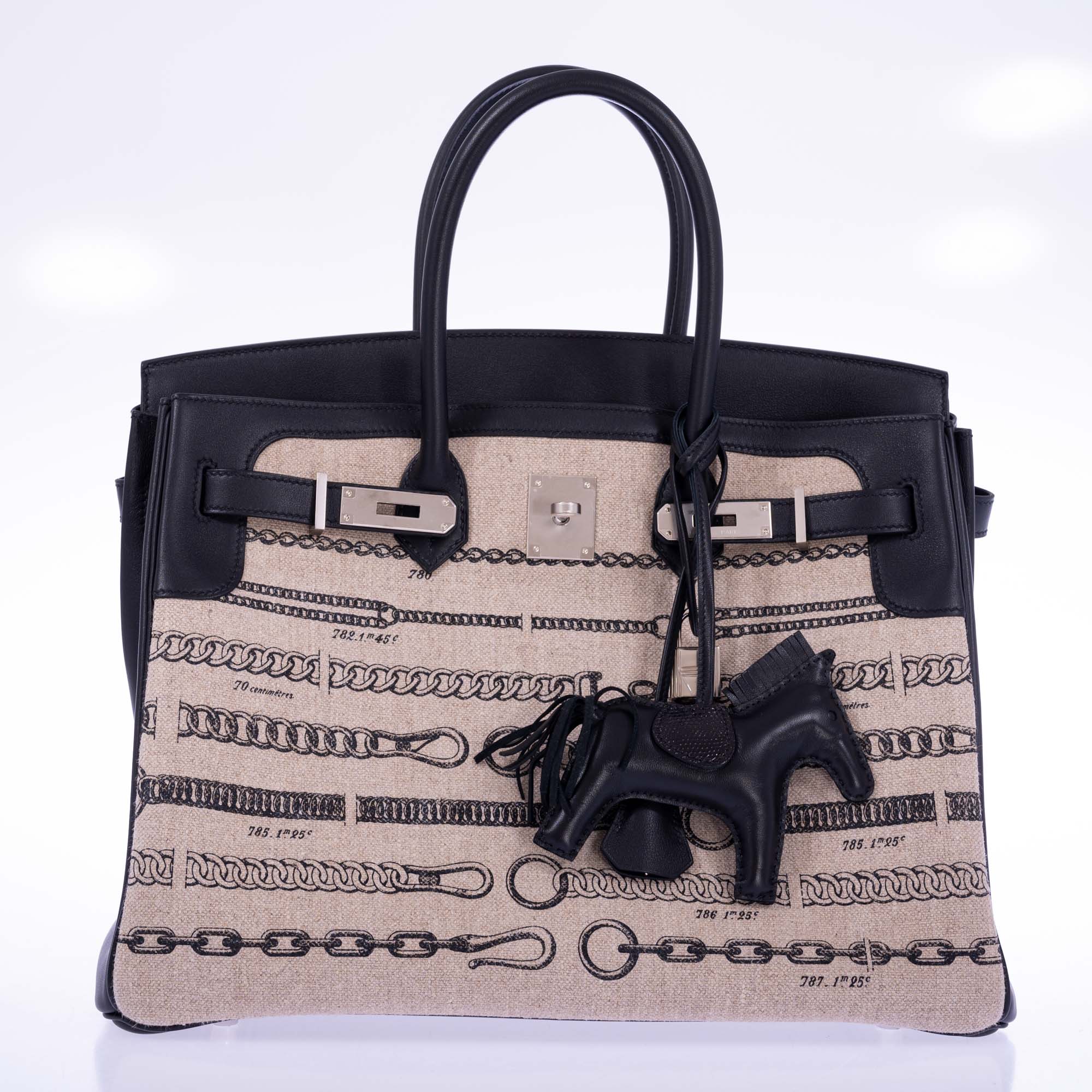 Hermès Birkin 35 De Camp Dechainee Toile And Black Veau Swift Palladium Hardware