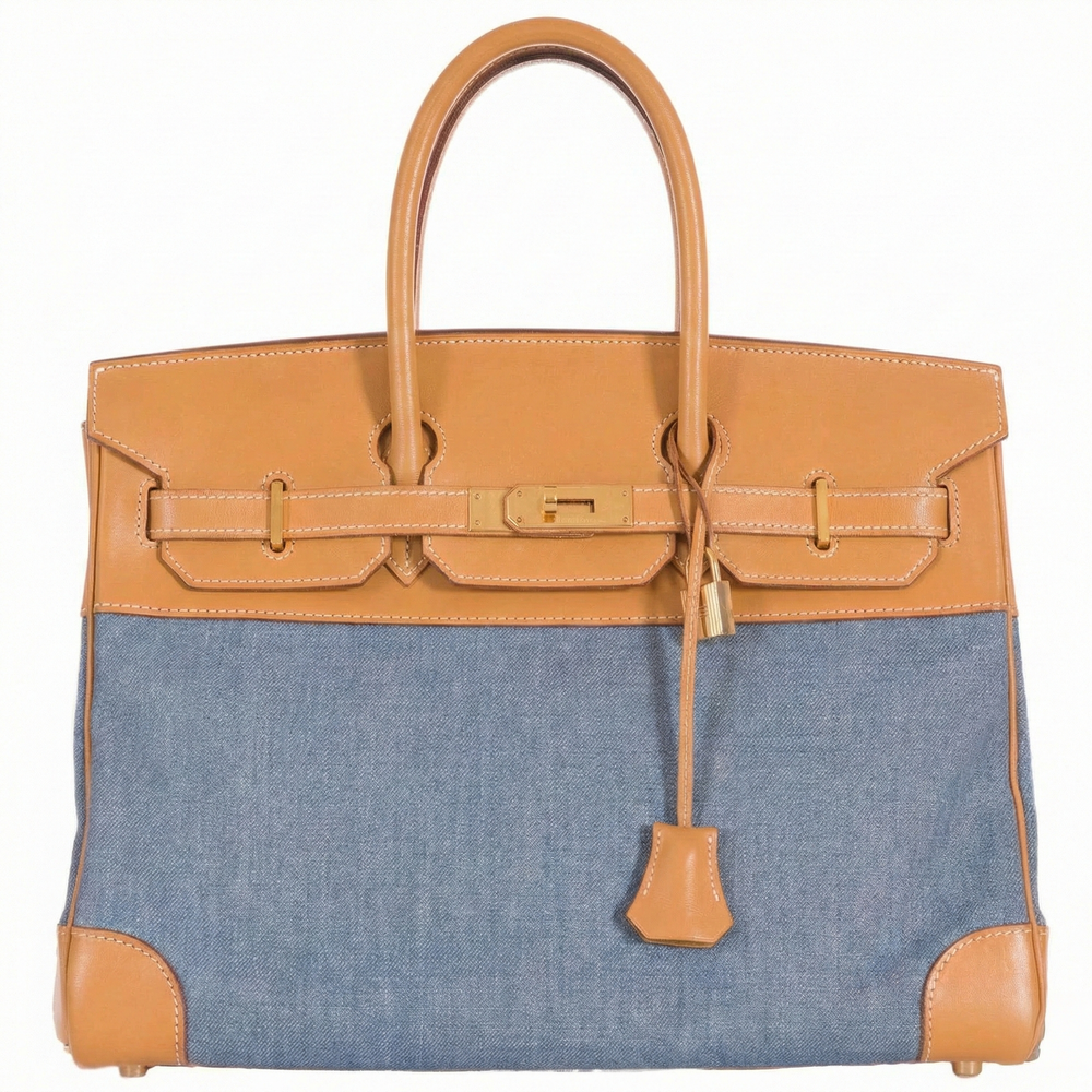 Hermès Birkin 35 Denim & Vache Naturelle Gold Hardware