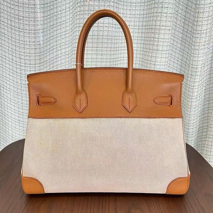 Hermès Birkin 35 in Gold Toile and Evergrain with Gold hardware, image 7 of 7