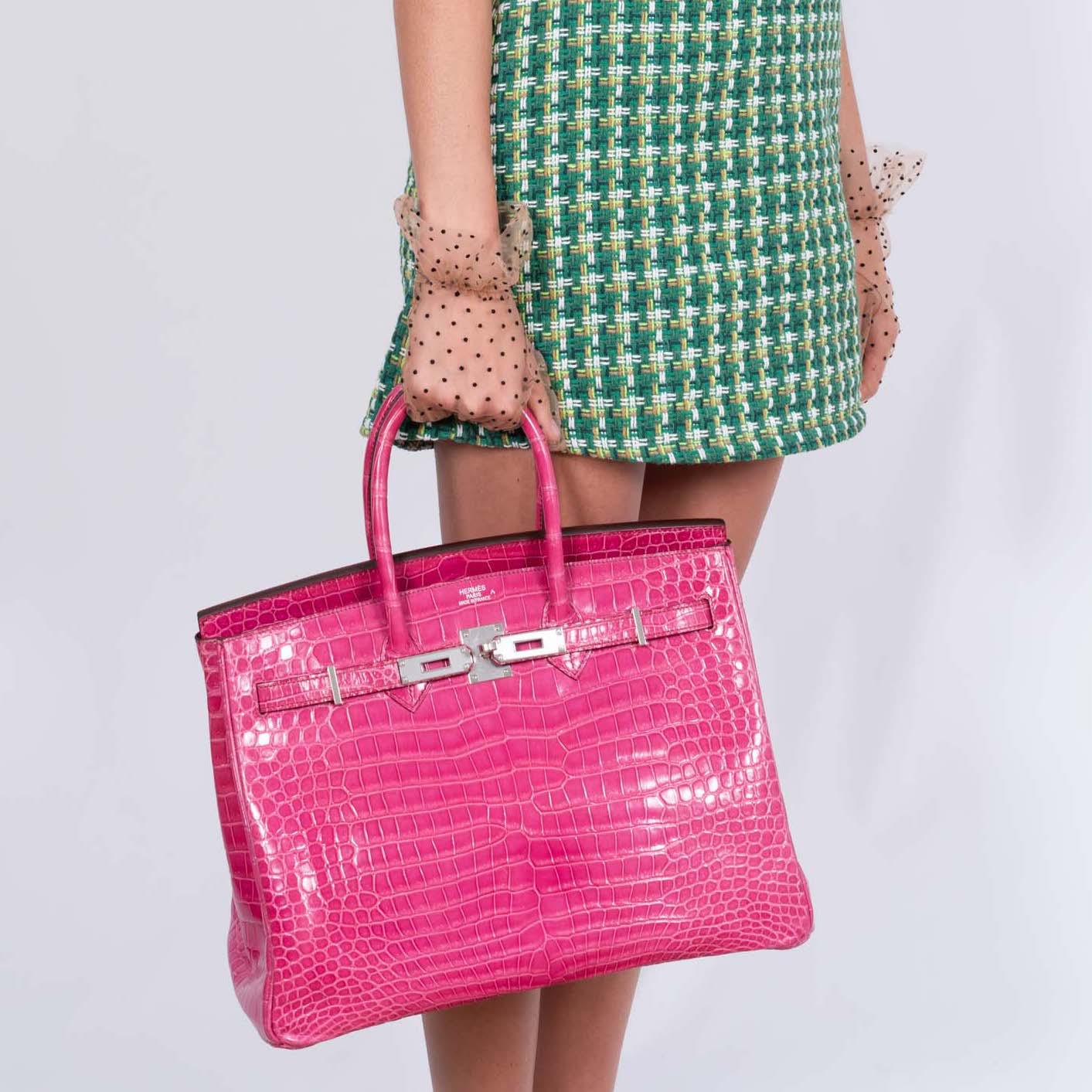 Hermès Birkin 35 Fuchsia Shiny Porosus Crocodile Palladium Hardware