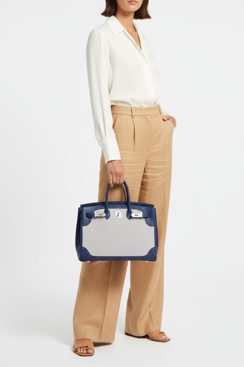 Hermès Birkin 35 Ghillies Bleu Saphir Swift Leather & Toile Palladium Hardware