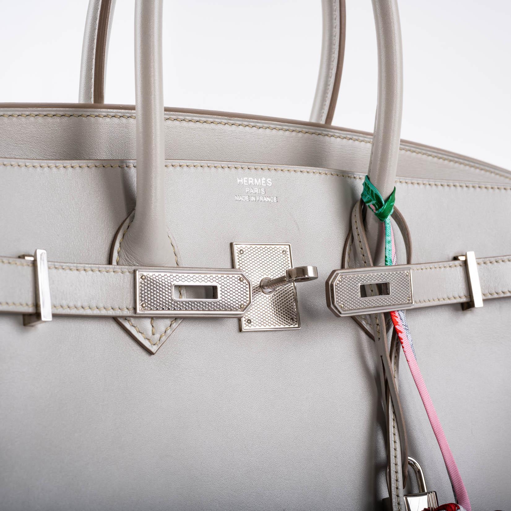 Hermès Birkin 35 Gris Perle Tadelakt Leather Guilloche Palladium Hardware