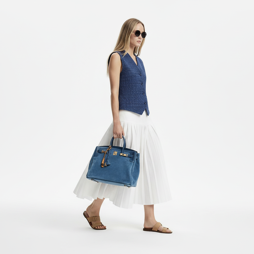 Hermès Birkin 35 Grizzly Blue Thalassa Veau Doblis Suede & Permabrass Hardware