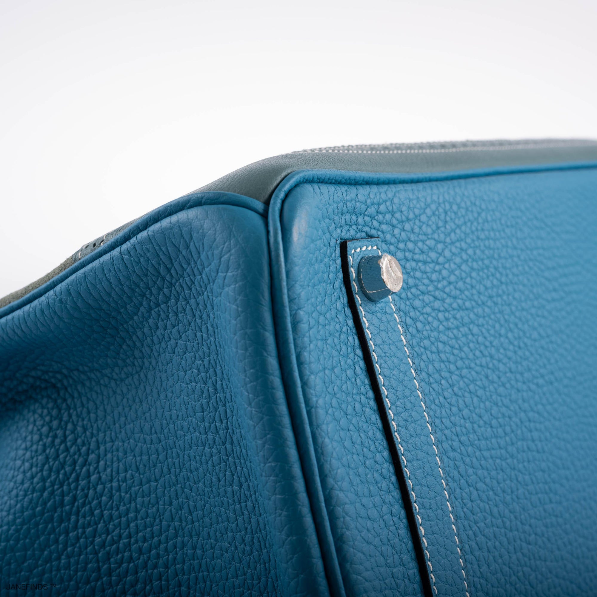 Hermès Birkin 35 Grizzly Ghillies Ciel/Turquoise Veau Doblis/Clémence/Evercolor Palladium Hardware
