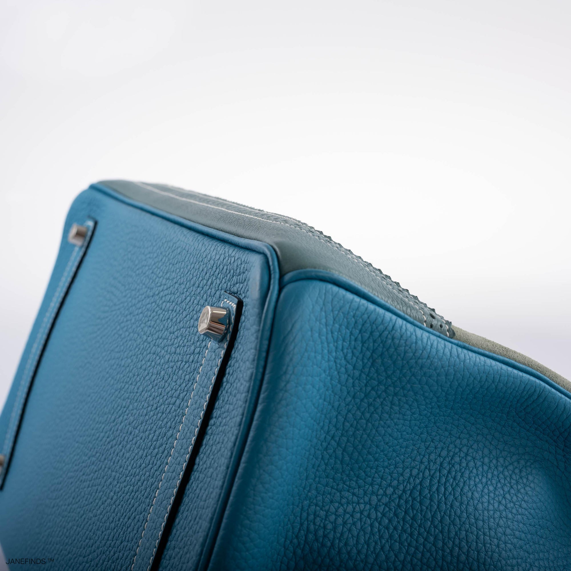 Hermès Birkin 35 Grizzly Ghillies Ciel/Turquoise Veau Doblis/Clémence/Evercolor Palladium Hardware