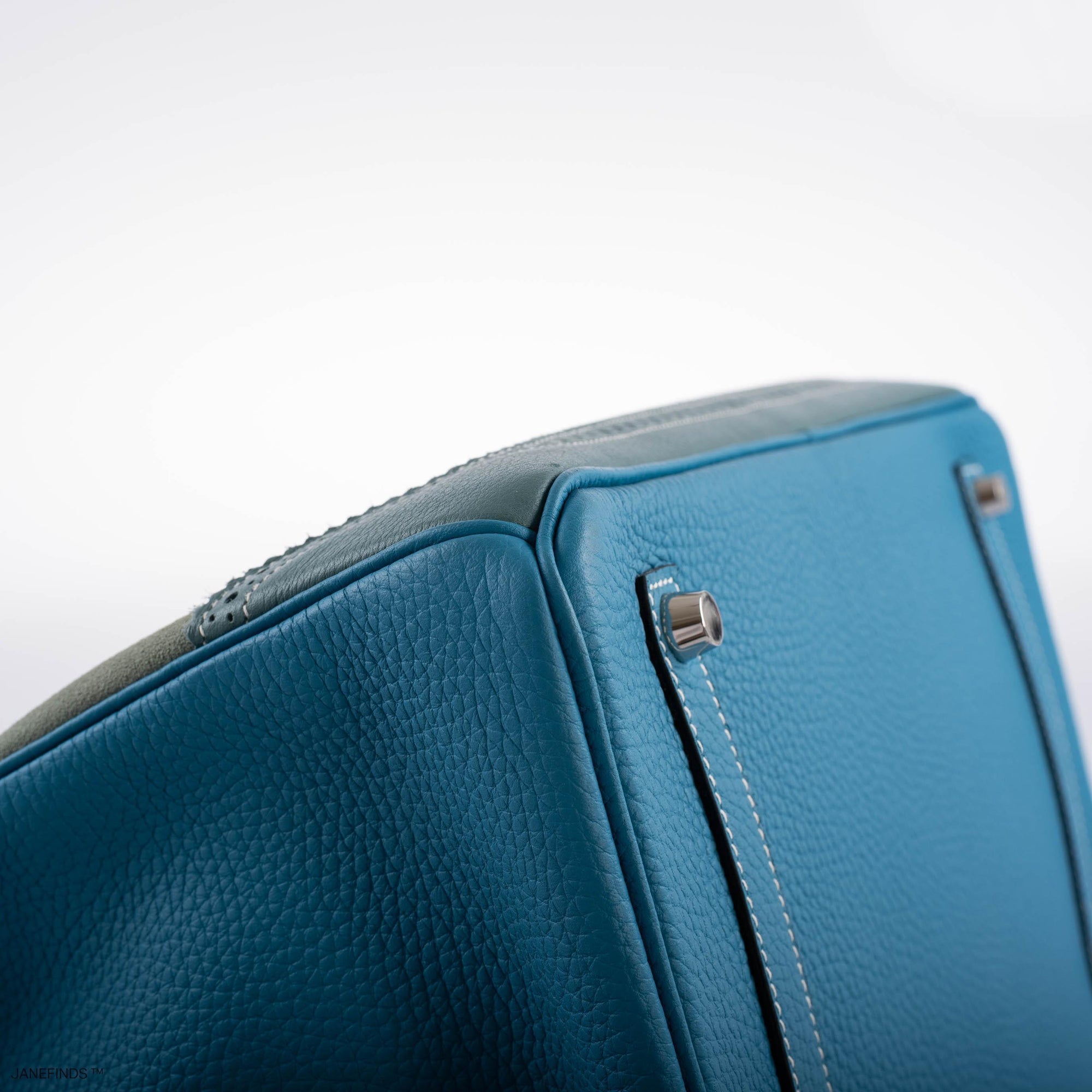 Hermès Birkin 35 Grizzly Ghillies Ciel/Turquoise Veau Doblis/Clémence/Evercolor Palladium Hardware
