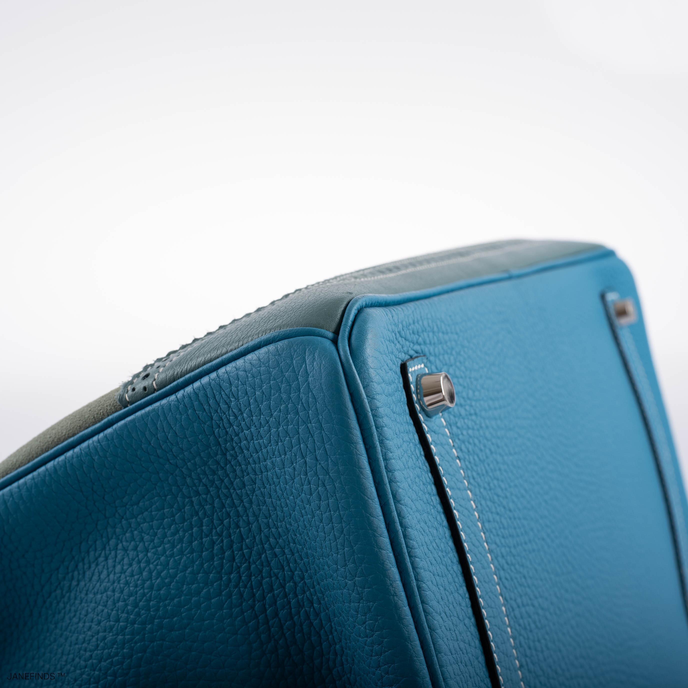 Hermès Birkin 35 Grizzly Ghillies Ciel/Turquoise Veau Doblis/Clémence/Evercolor Palladium Hardware