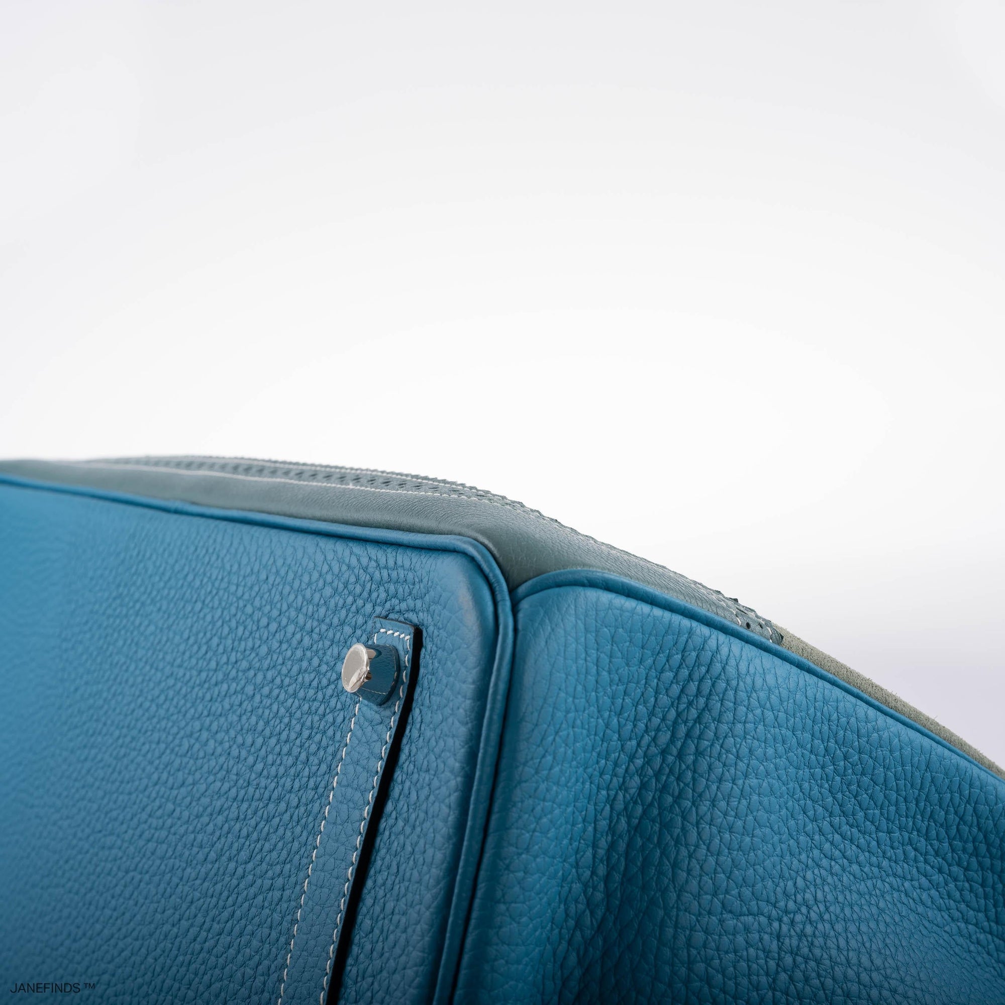 Hermès Birkin 35 Grizzly Ghillies Ciel/Turquoise Veau Doblis/Clémence/Evercolor Palladium Hardware