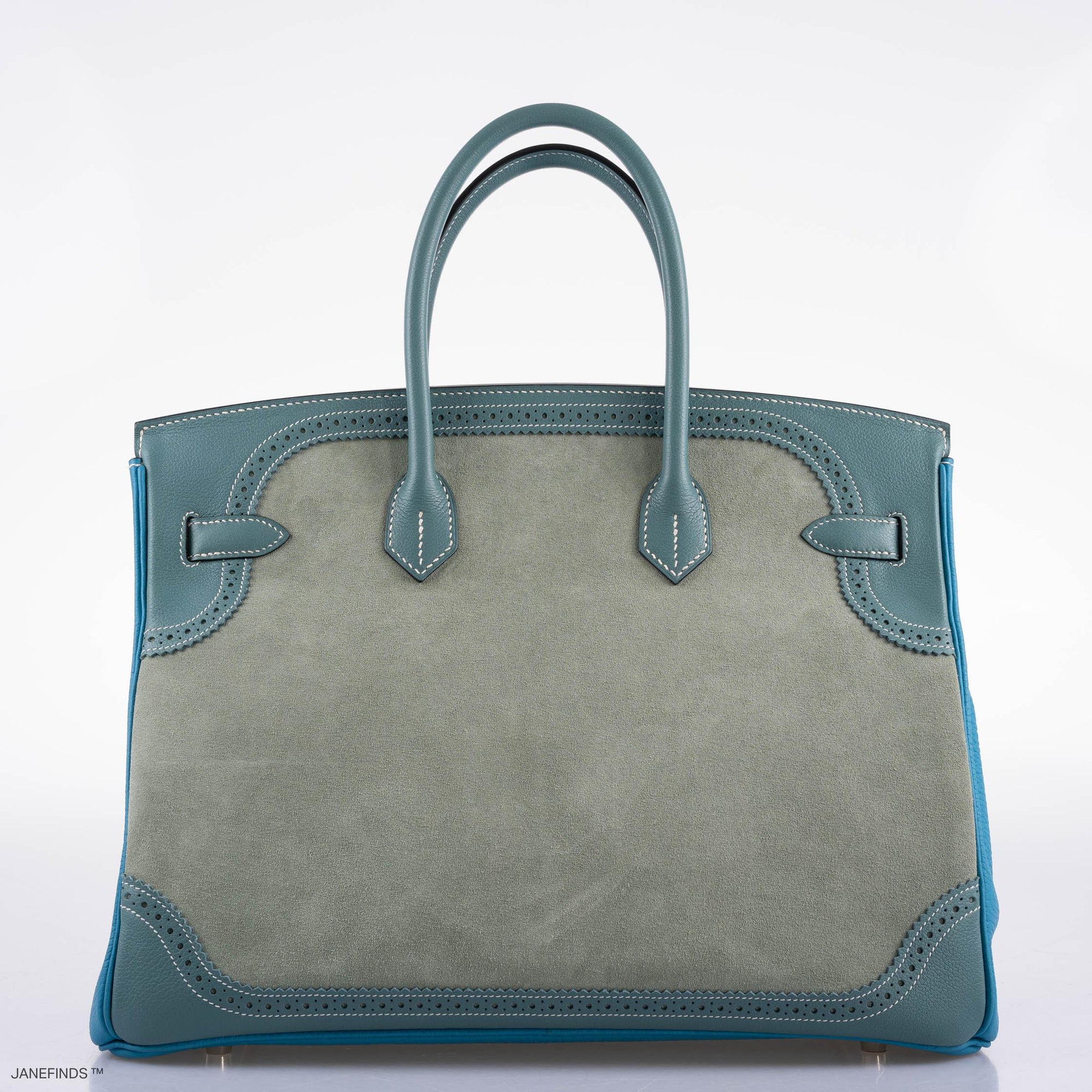 Hermès Birkin 35 Grizzly Ghillies Ciel/Turquoise Veau Doblis/Clémence/Evercolor Palladium Hardware