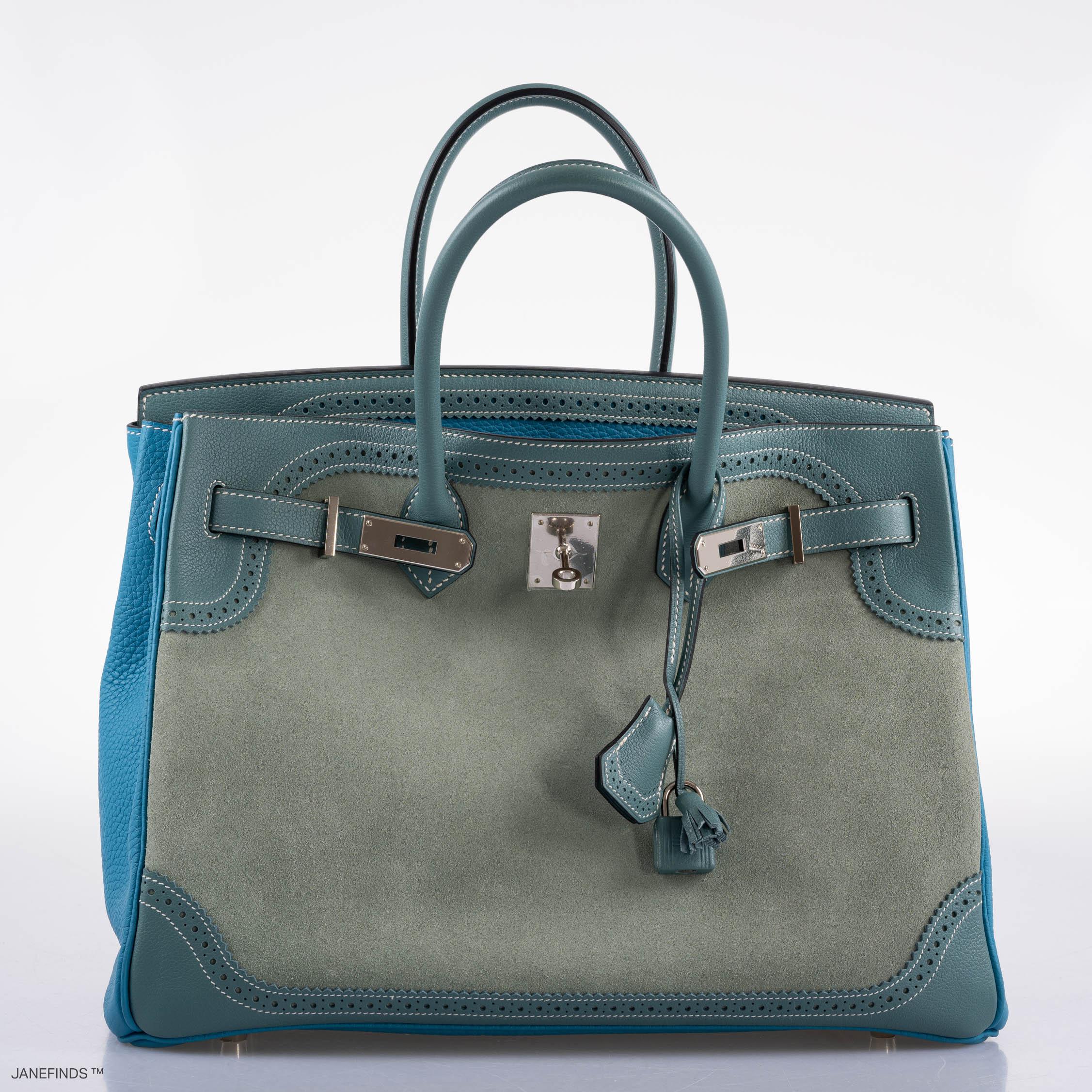 Hermès Birkin 35 Grizzly Ghillies Ciel/Turquoise Veau Doblis/Clémence/Evercolor Palladium Hardware