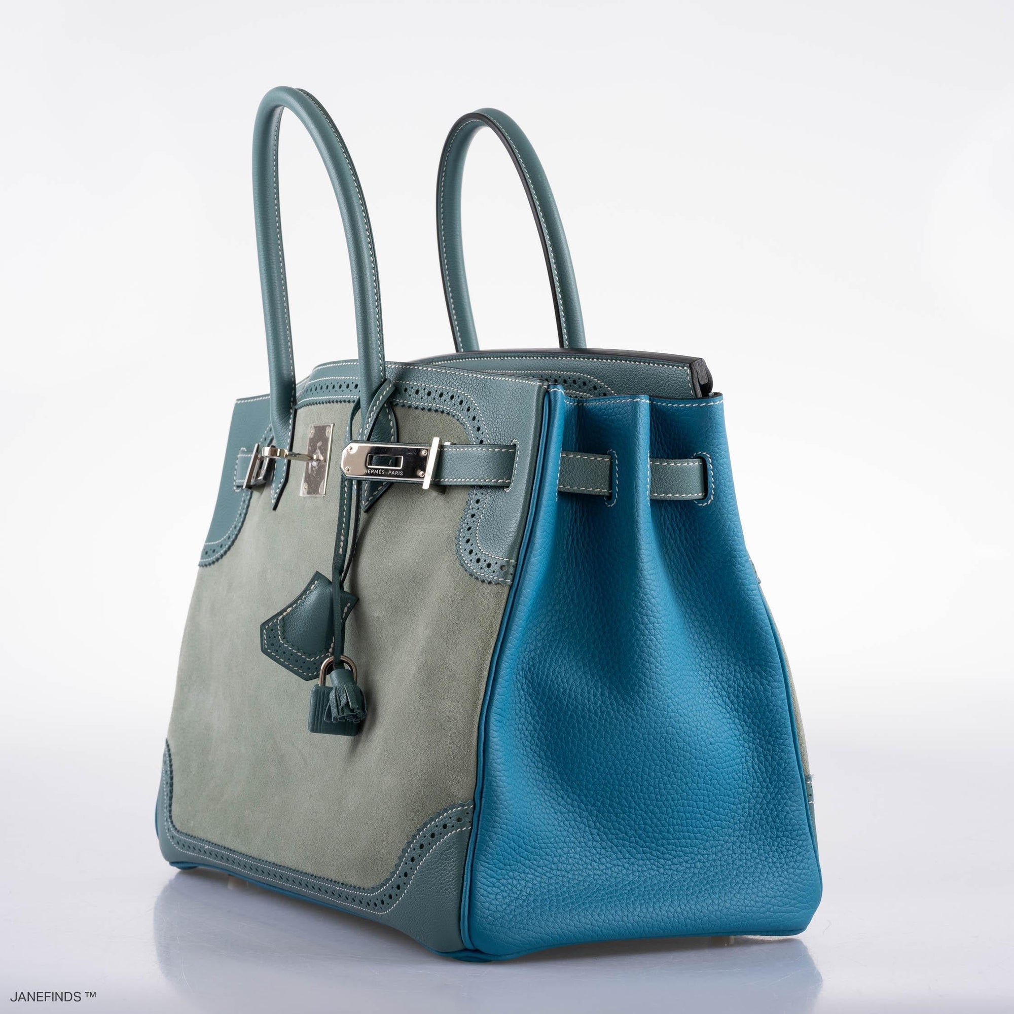 Hermès Birkin 35 Grizzly Ghillies Ciel/Turquoise Veau Doblis/Clémence/Evercolor Palladium Hardware
