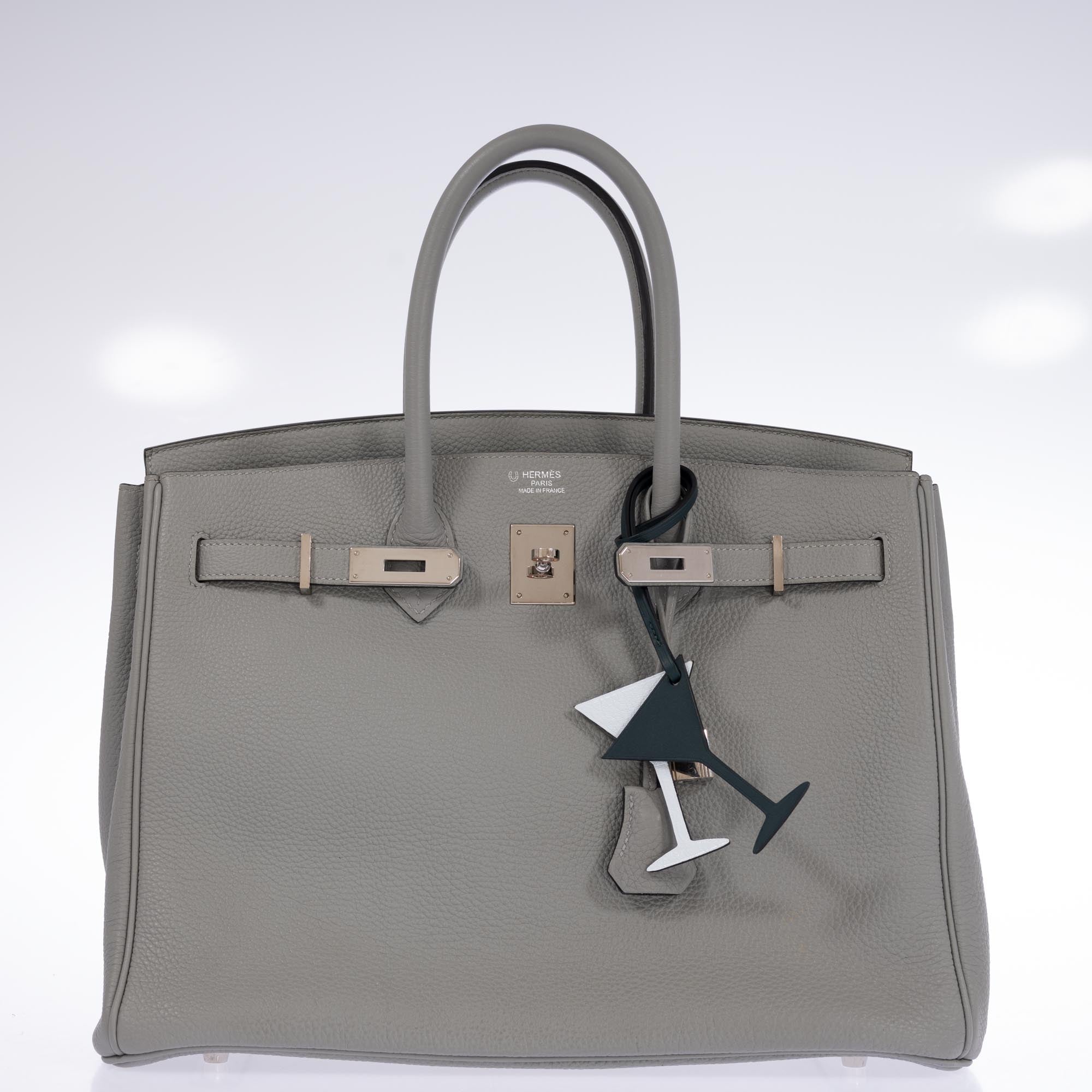 Hermès Birkin 35 HSS Bi-Color Gris Mouette and Vert Foncé Togo Palladium Hardware