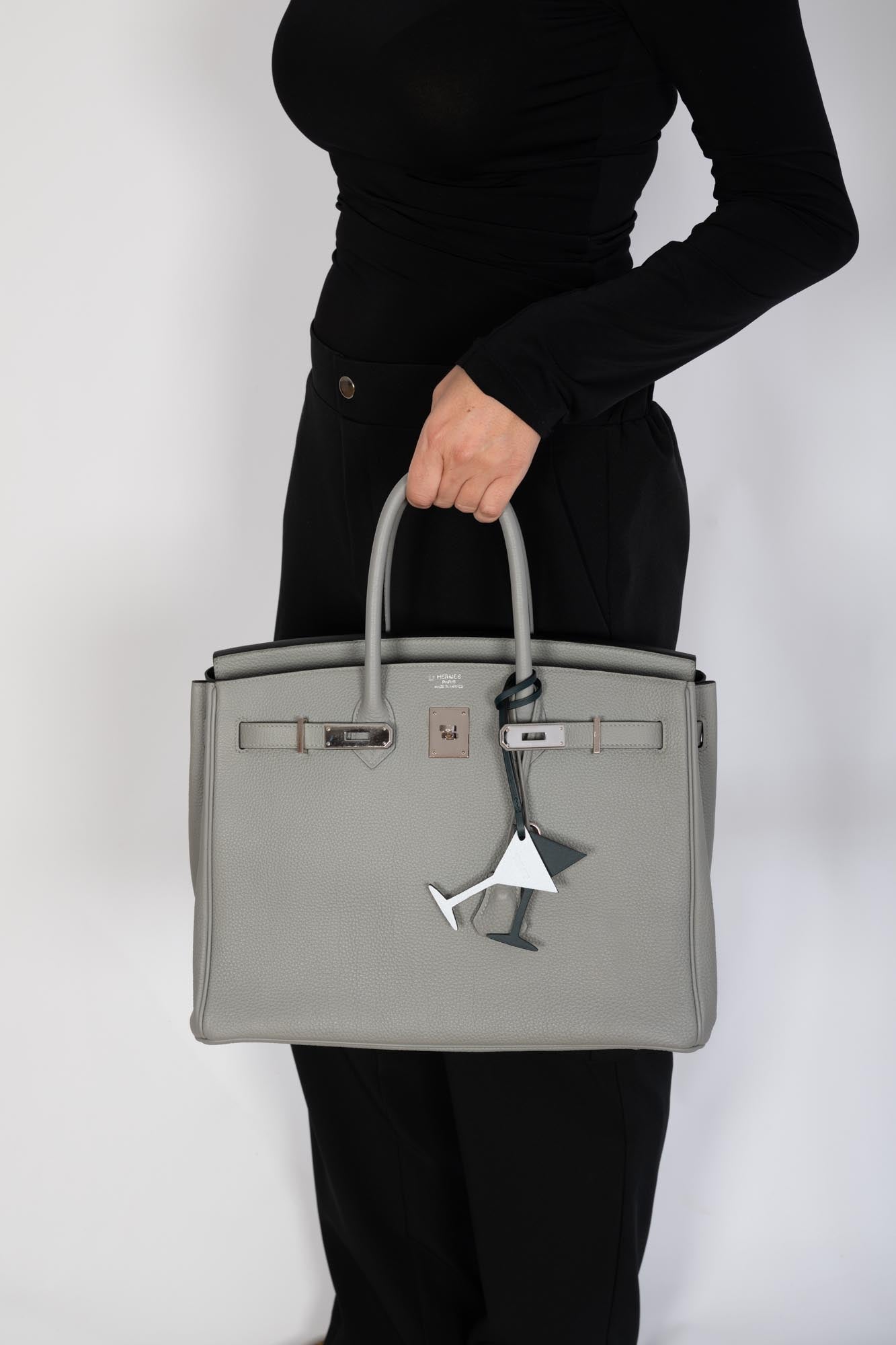 Hermès Birkin 35 HSS Bi-Color Gris Mouette and Vert Foncé Togo Palladium Hardware