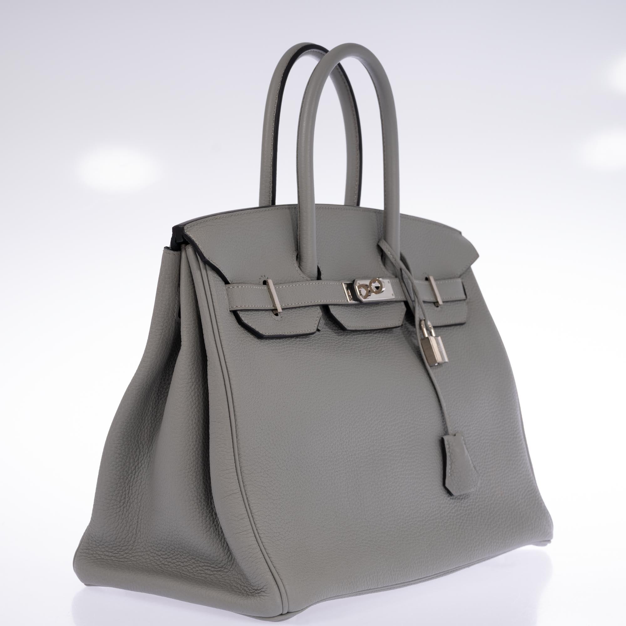 Hermès Birkin 35 HSS Bi-Color Gris Mouette and Vert Foncé Togo Palladium Hardware