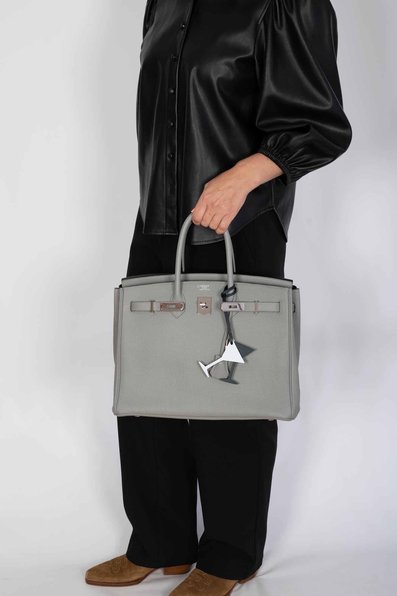 Hermès Birkin 35 HSS Bi-Color Gris Mouette and Vert Foncé Togo Palladium Hardware