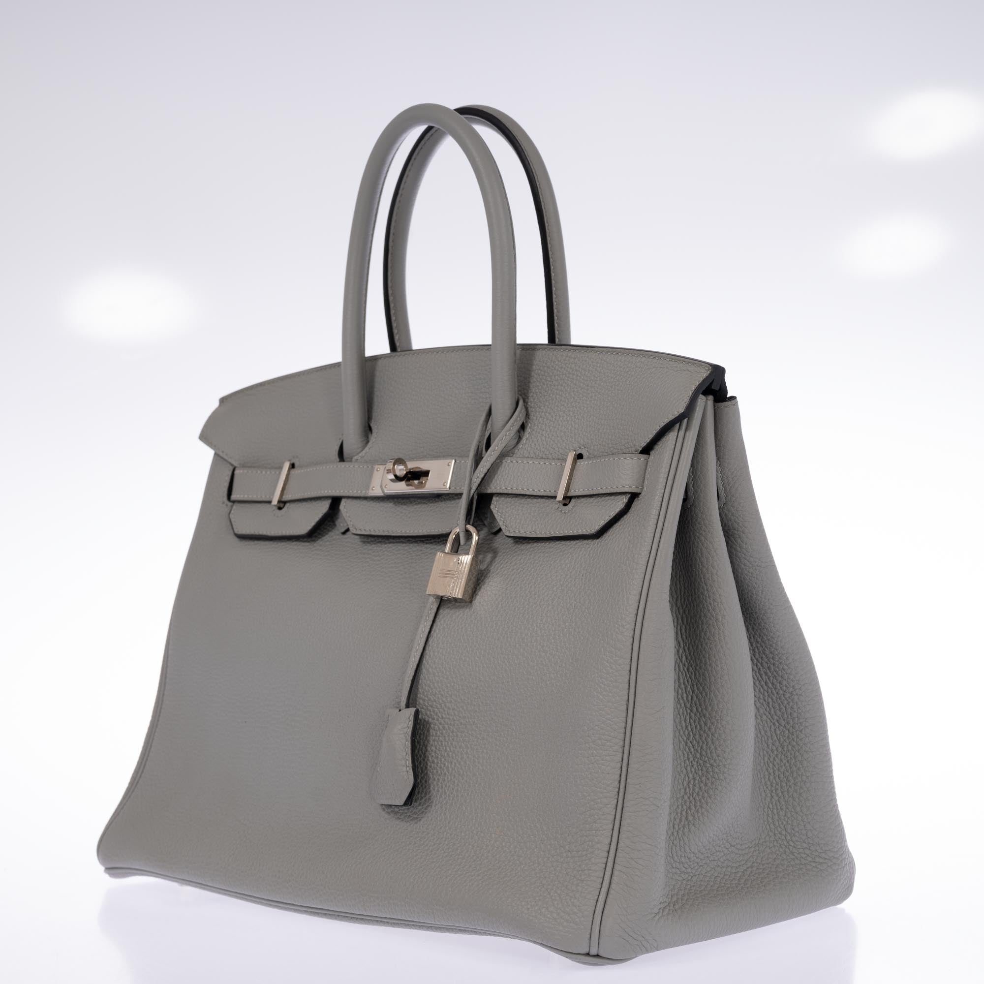 Hermès Birkin 35 HSS Bi-Color Gris Mouette and Vert Foncé Togo Palladium Hardware