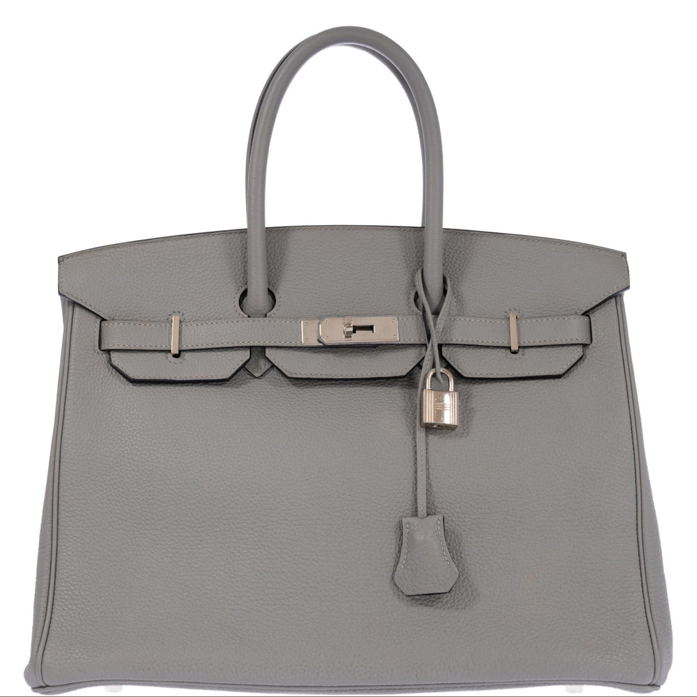 Hermès Birkin 35 HSS Bi-Color Gris Mouette and Vert Foncé Togo Palladium Hardware