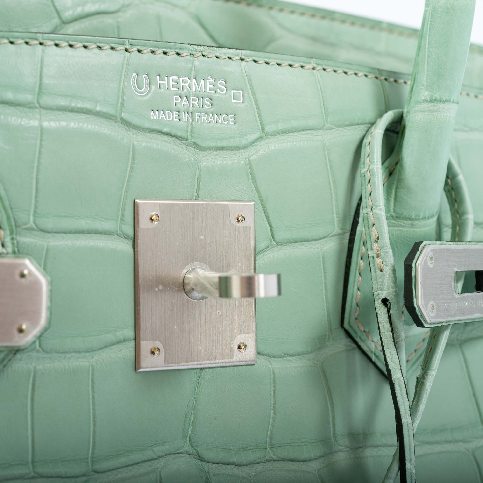 Hermès Birkin 35 HSS Vert D'Eau and Gris Perle Matte Alligator Palladium Hardware