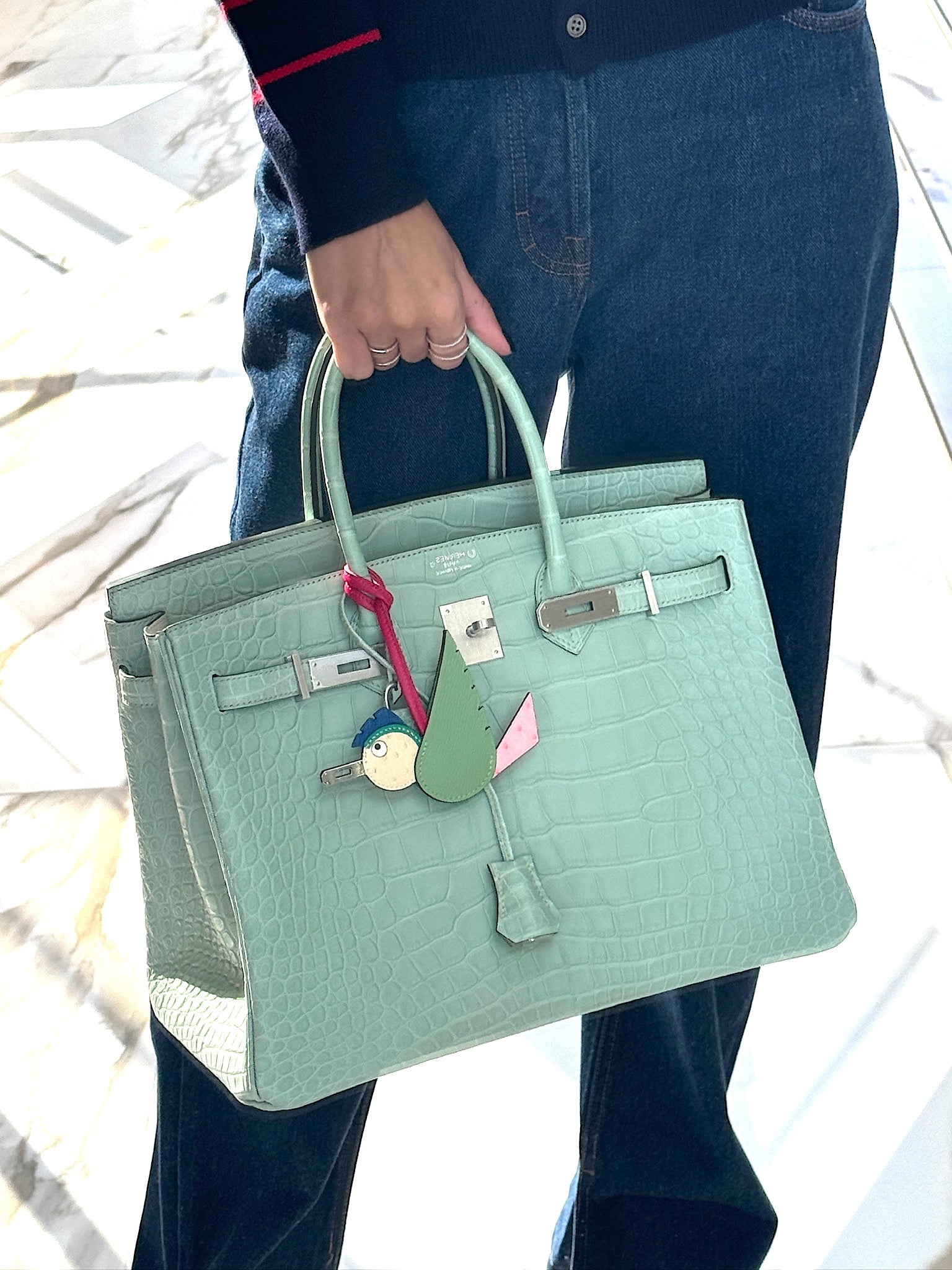 Hermès Birkin 35 HSS Vert D'Eau and Gris Perle Matte Alligator Palladium Hardware