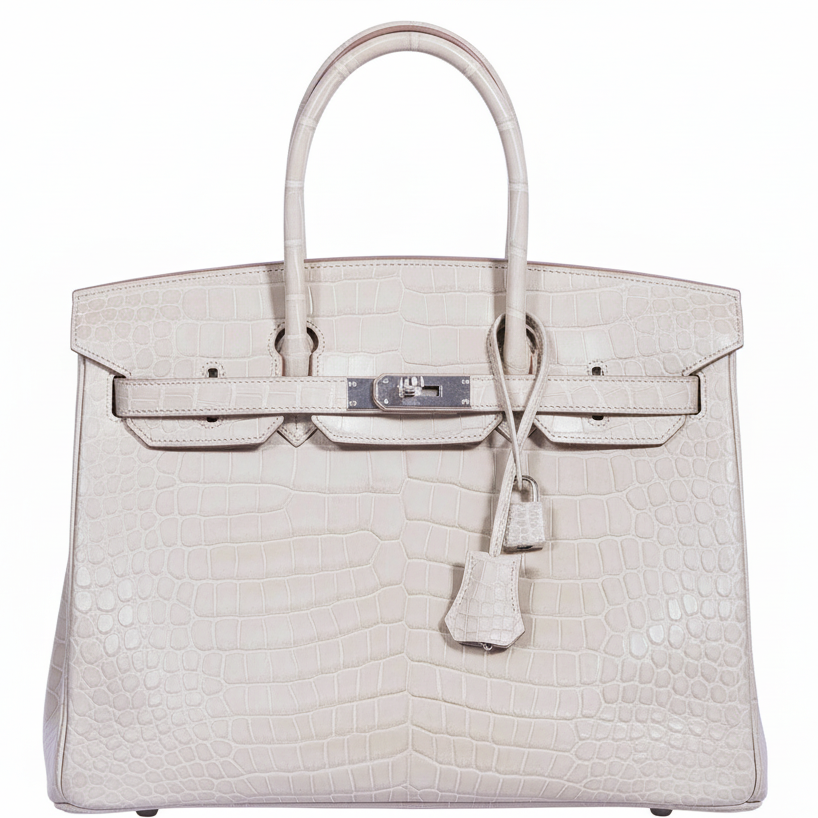 Hermès Birkin 35 Matte Beton Porosus Crocodile Palladium Hardware