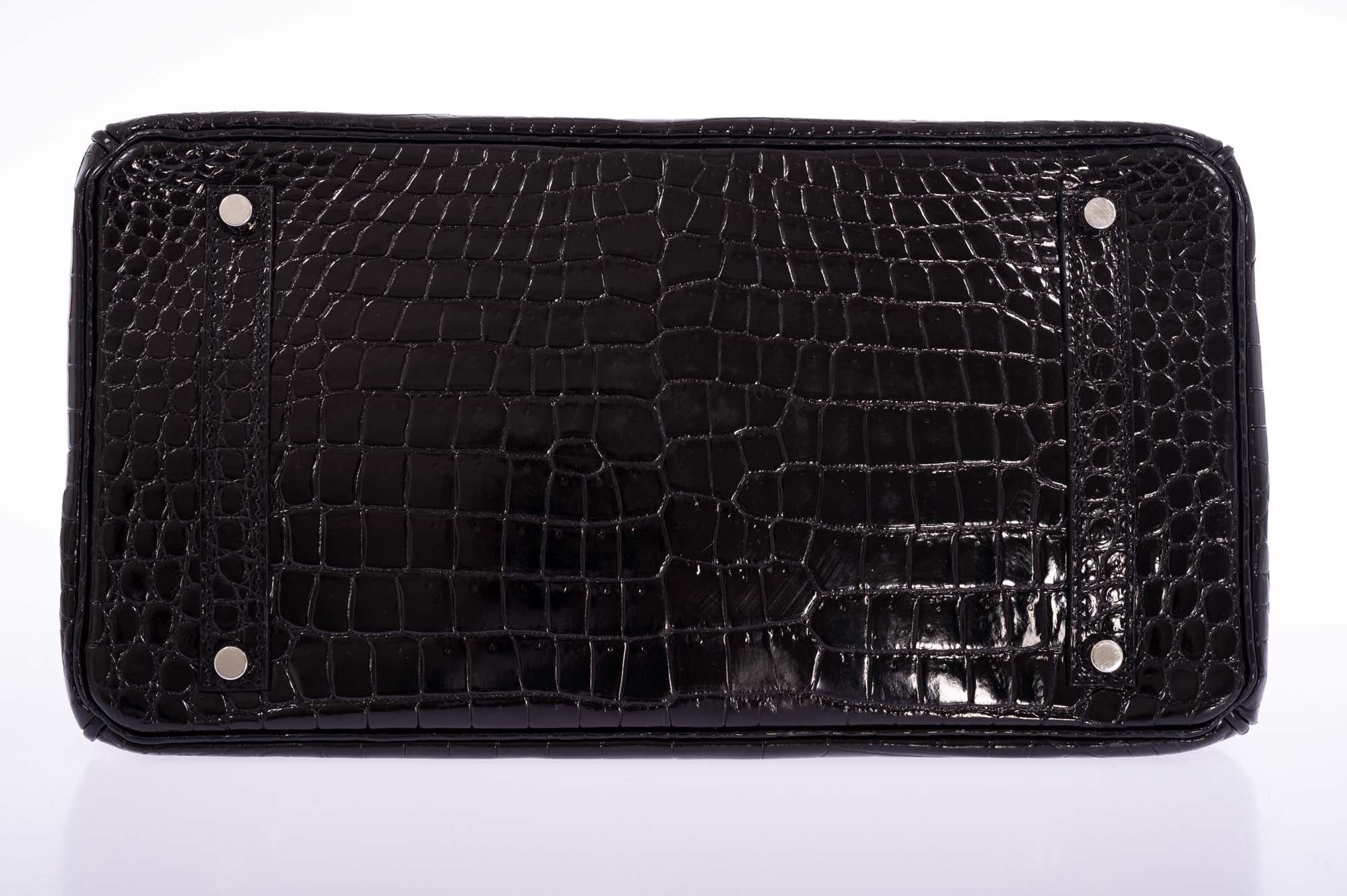 Hermès Birkin 35 Noir Shiny Porosus Crocodile 18K White Gold & Diamond Hardware