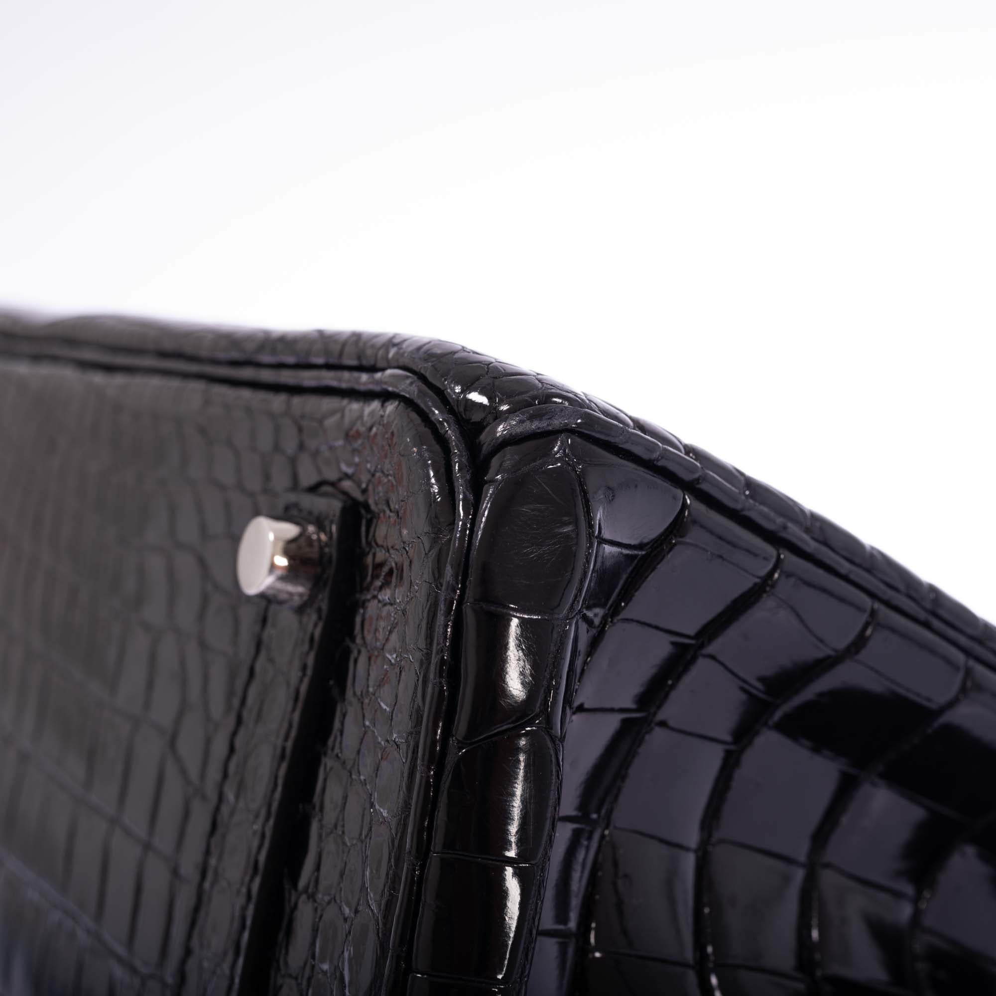 Hermès Birkin 35 Noir Shiny Porosus Crocodile 18K White Gold & Diamond Hardware