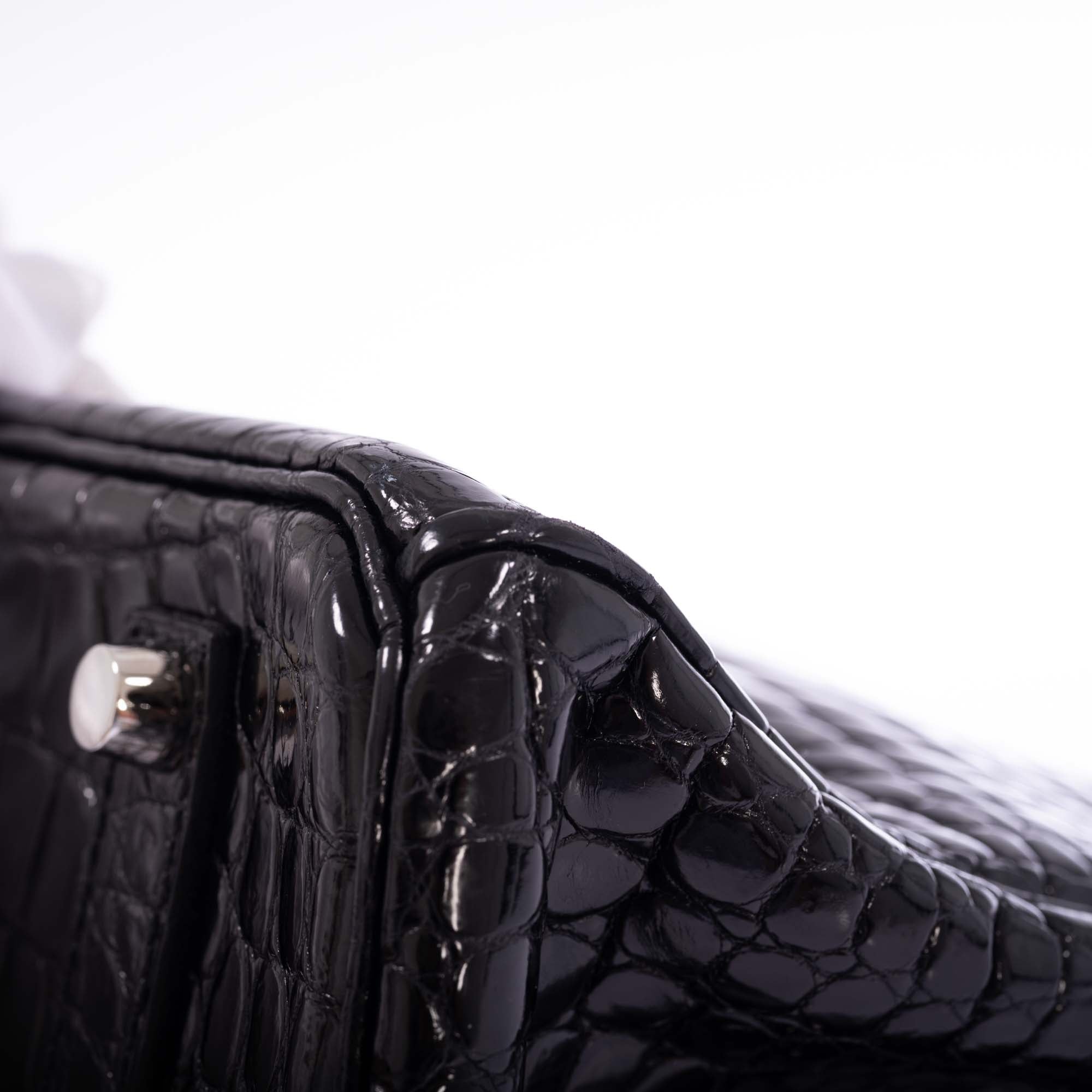Hermès Birkin 35 Noir Shiny Porosus Crocodile 18K White Gold & Diamond Hardware