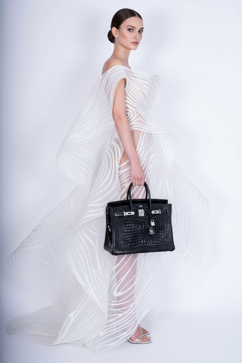 Hermès Birkin 35 Noir Shiny Porosus Crocodile 18K White Gold & Diamond Hardware