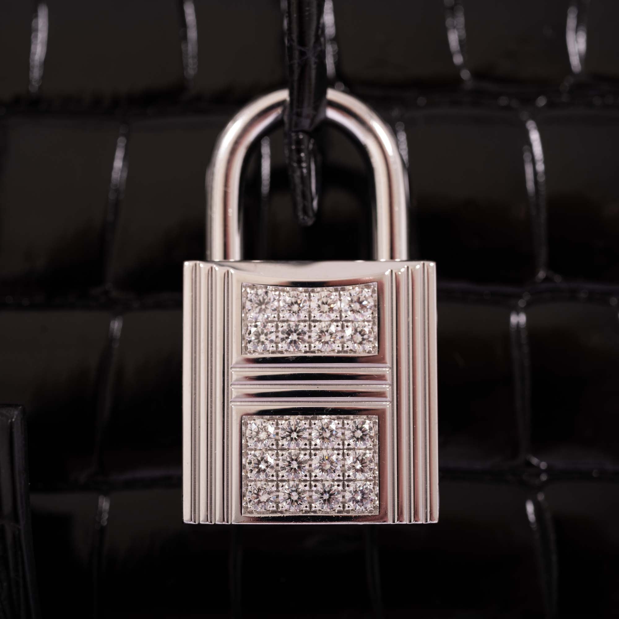 Hermès Birkin 35 Noir Shiny Porosus Crocodile 18K White Gold & Diamond Hardware