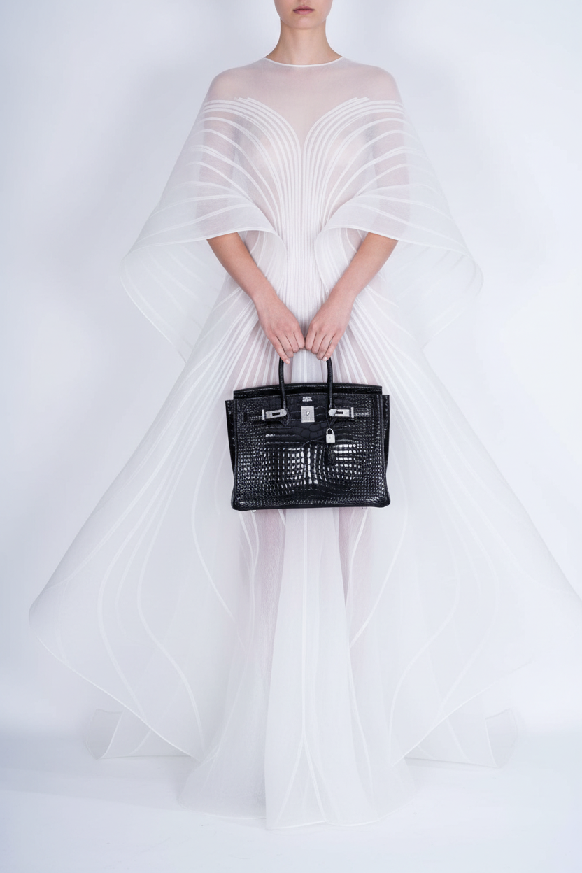 Hermès Birkin 35 Noir Shiny Porosus Crocodile 18K White Gold & Diamond Hardware