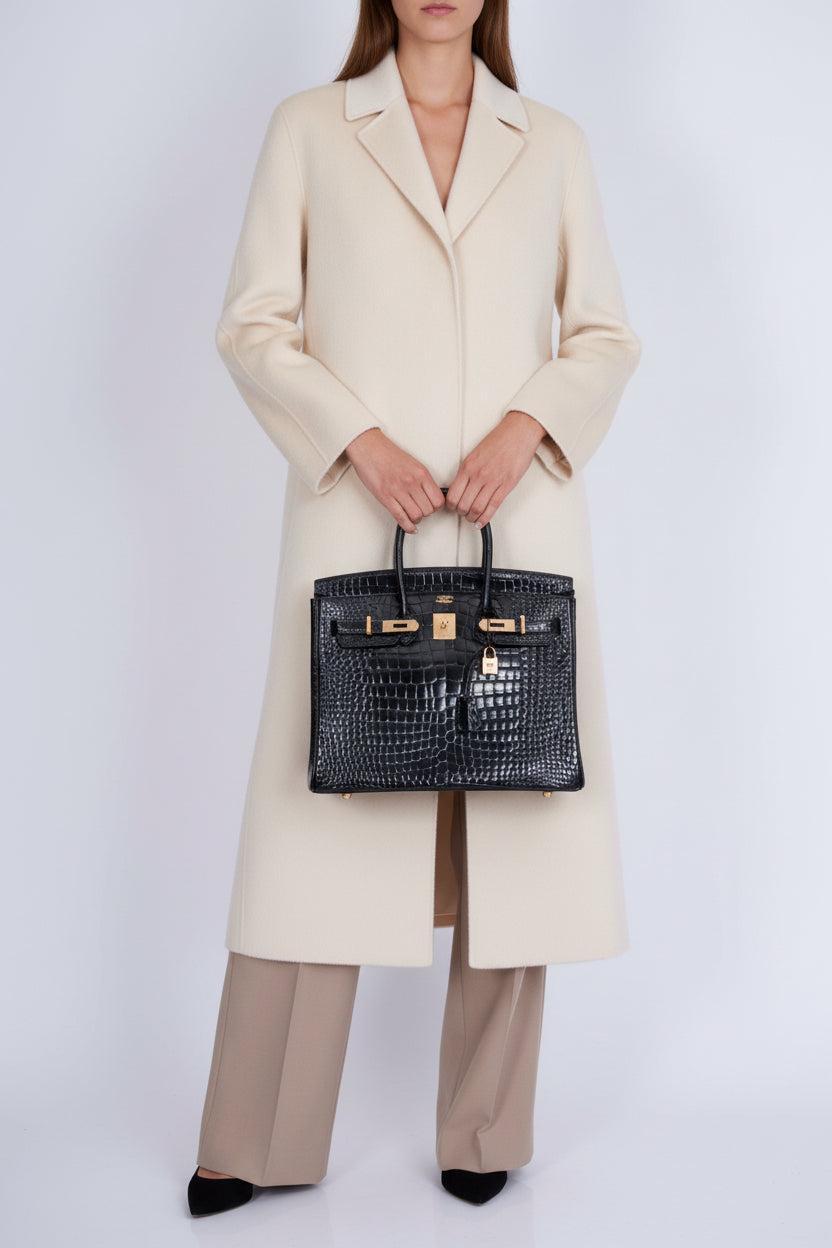 Hermès Birkin 35 Noir Shiny Porosus Crocodile 18K Yellow Gold and