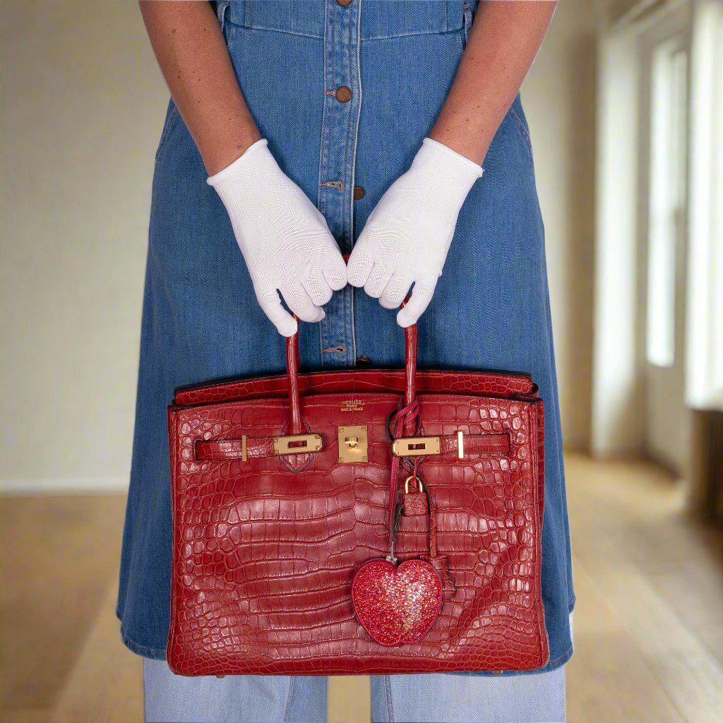 Hermès Birkin 35 Rouge H Matte Porosus Crocodile Gold Hardware