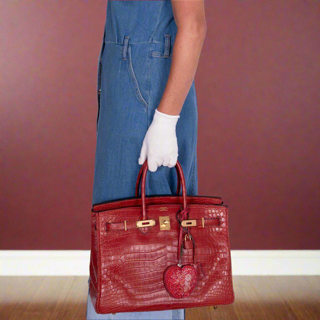 Hermès Birkin 35 Rouge H Matte Porosus Crocodile Matte Gold Hardware