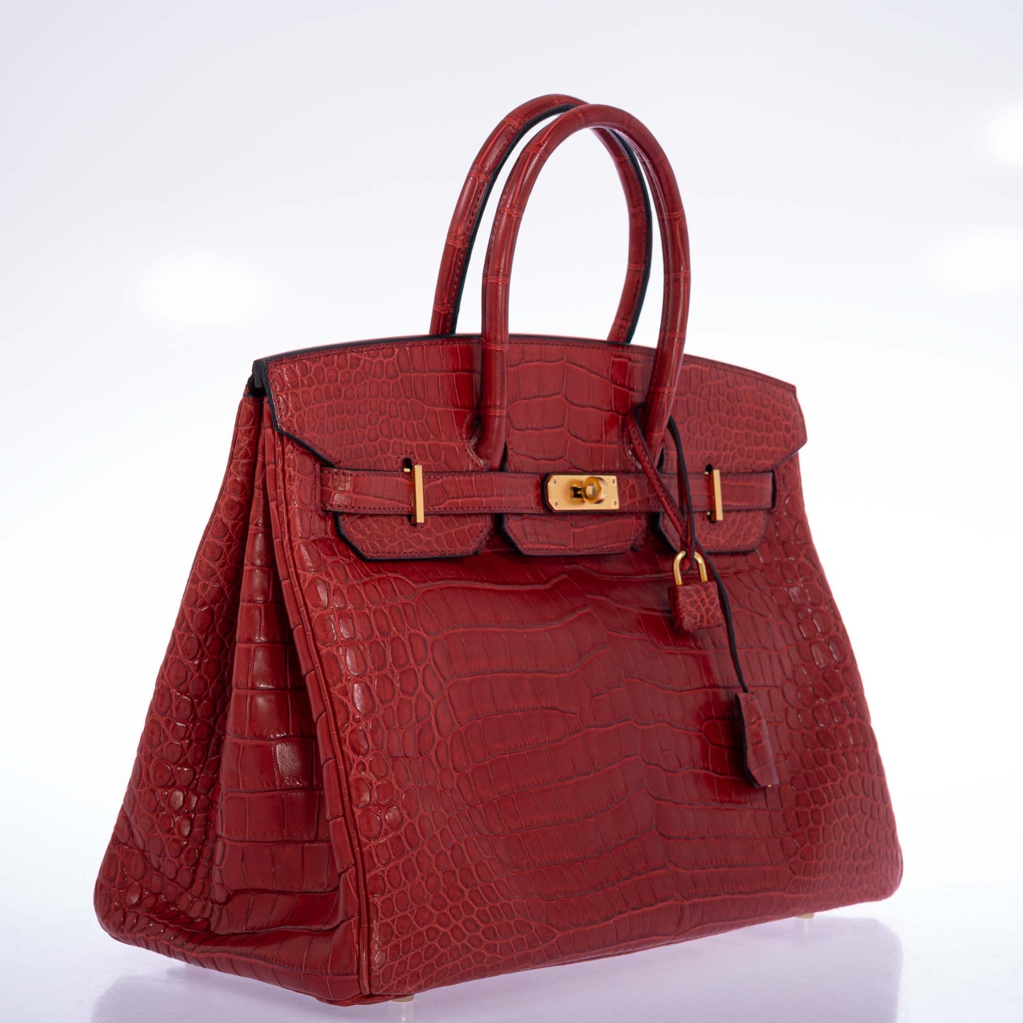 Hermès Birkin 35 Rouge H Matte Porosus Crocodile Matte Gold Hardware