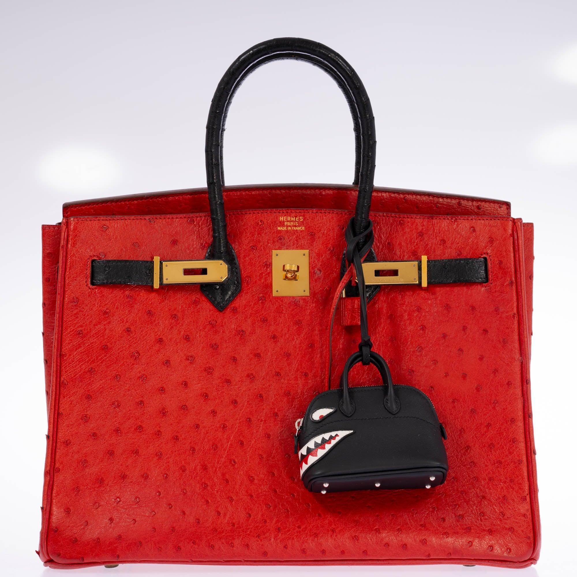 Hermès Birkin 35 Rouge Vif Noir Ostrich Gold Hardware