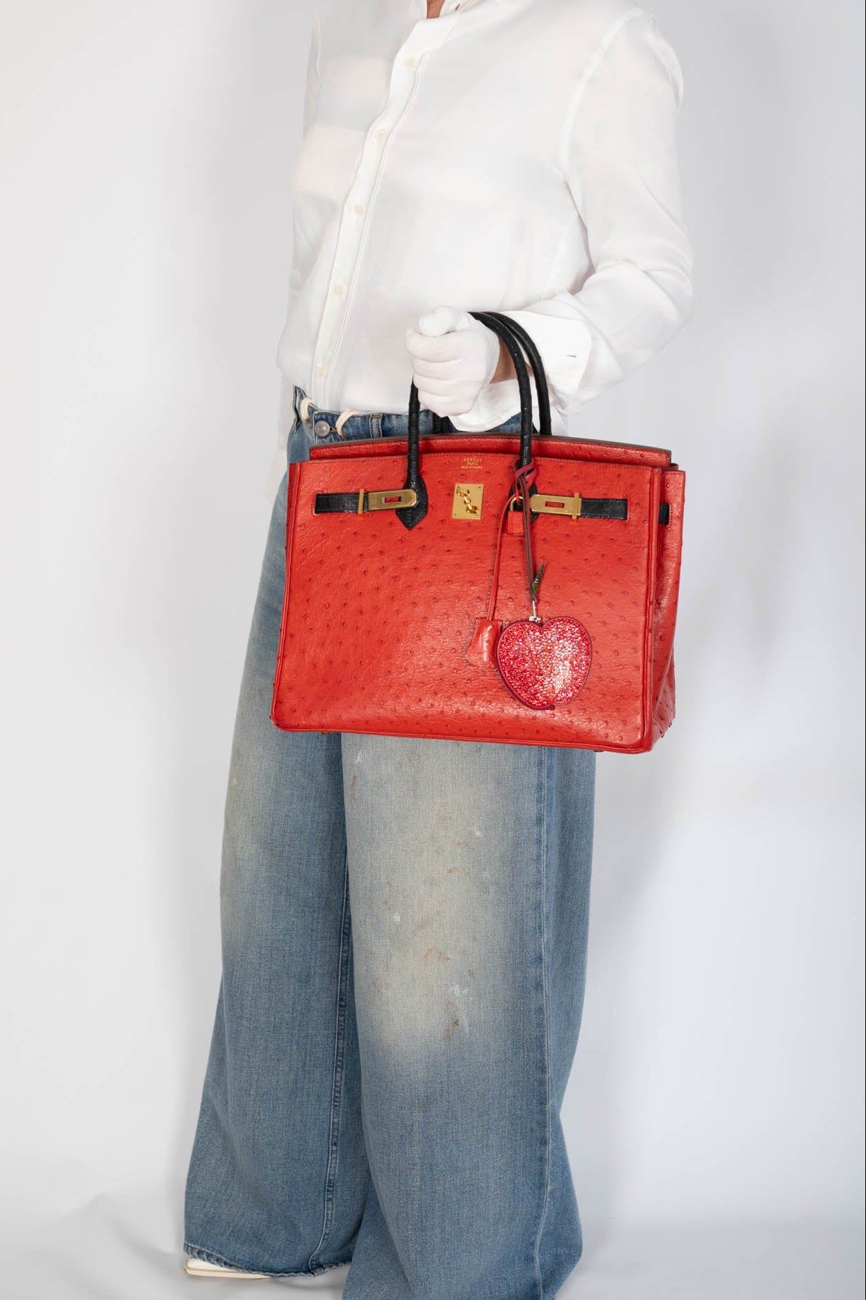 Hermès Birkin 35 Rouge Vif Noir Ostrich Gold Hardware